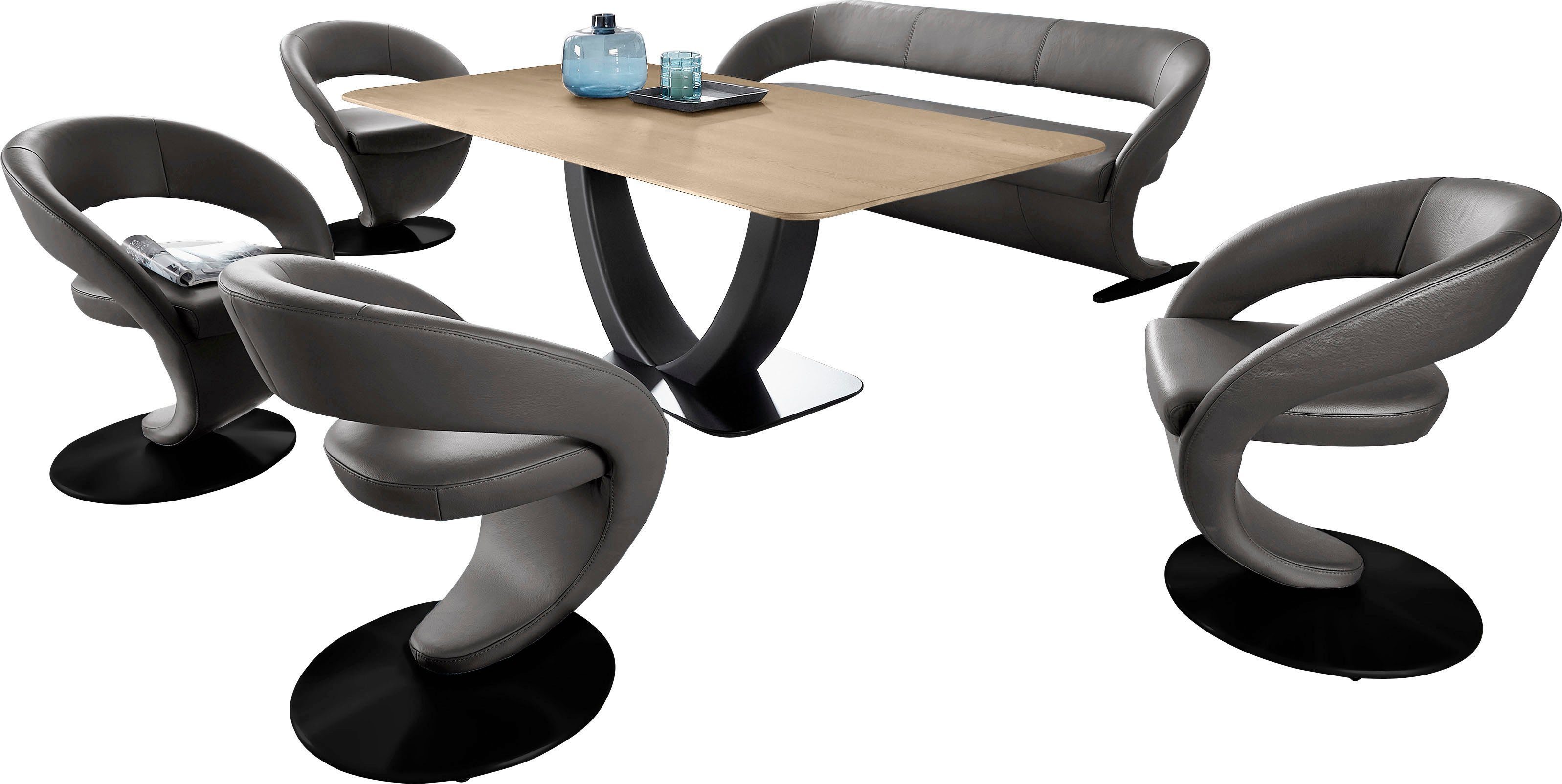 Essgruppe und Tisch Komfort (Set), 180x90cm 4 Wohnen in Design-Drehstühlen & K+W mit Design-Solobank Wave,