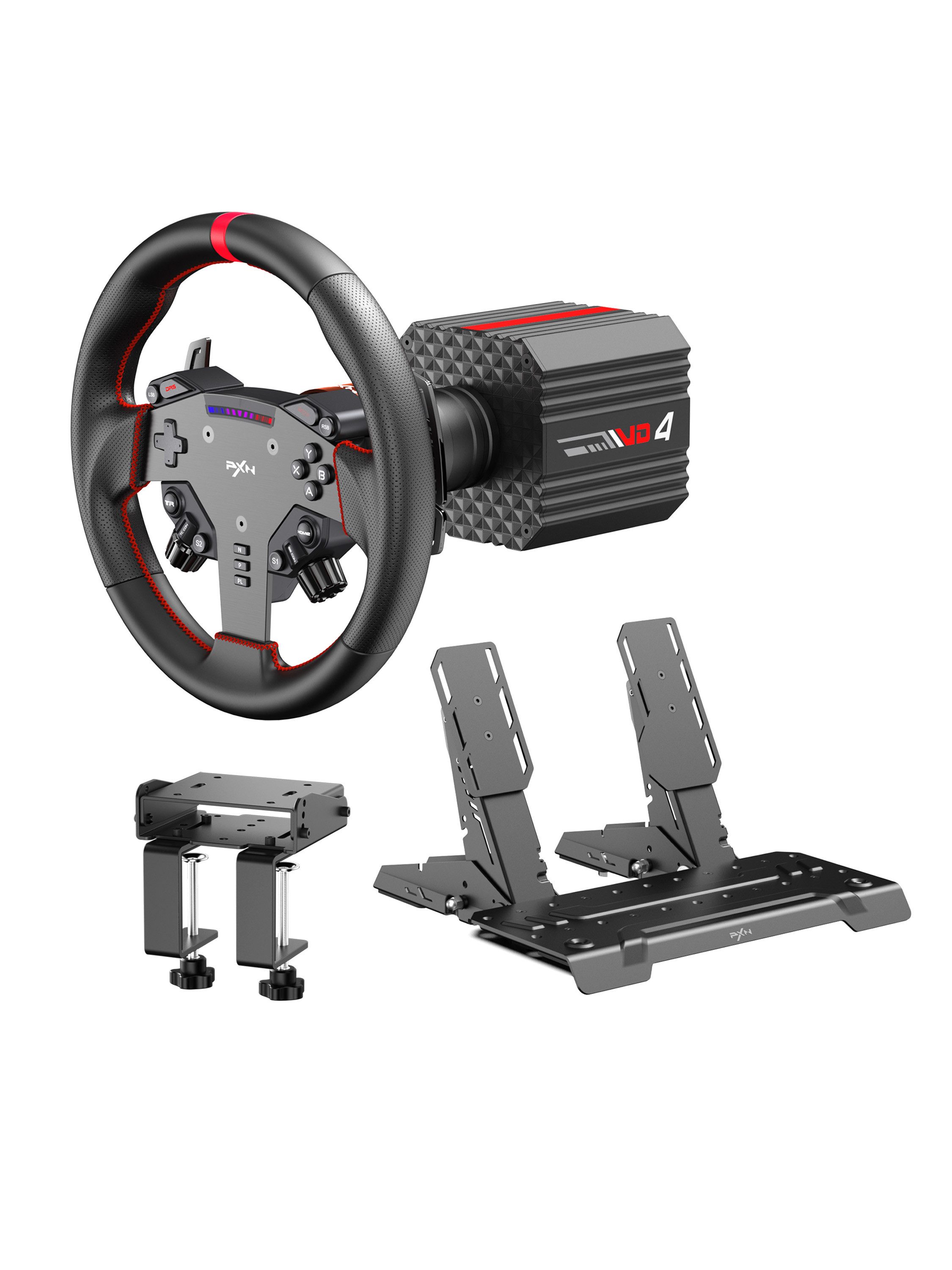 PXN VD4 Direct-Drive-Sim-Rennlenkrad-Set 4Nm Force Feedback Servo Gaming-Lenkrad (Quick Release Hall-Pedale Metall USB PC)