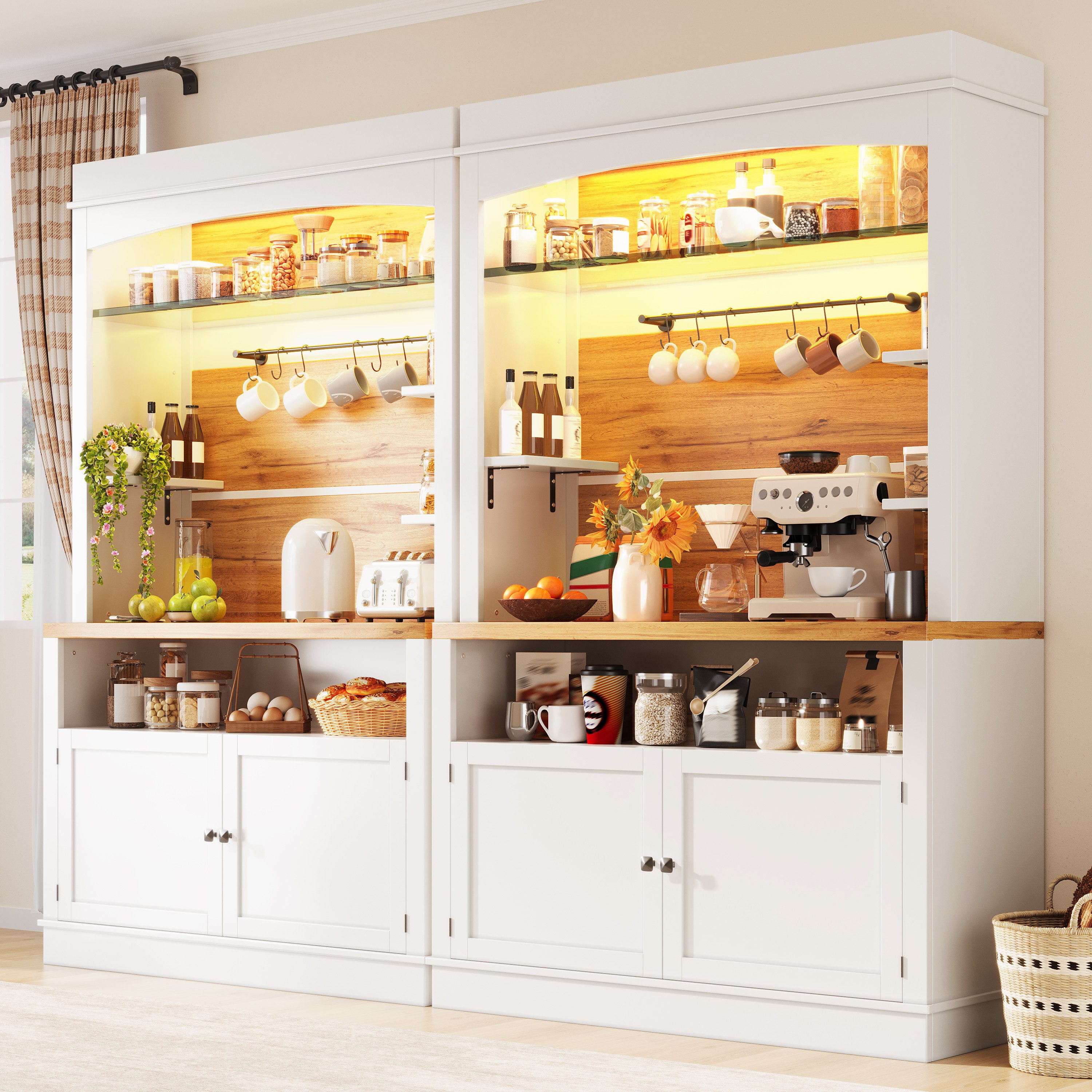 i@home Hochschrank buffetschrank (107x43x184 cm) (Packung Set) Anrichte mit LED-Beleuchtung offenes Regal