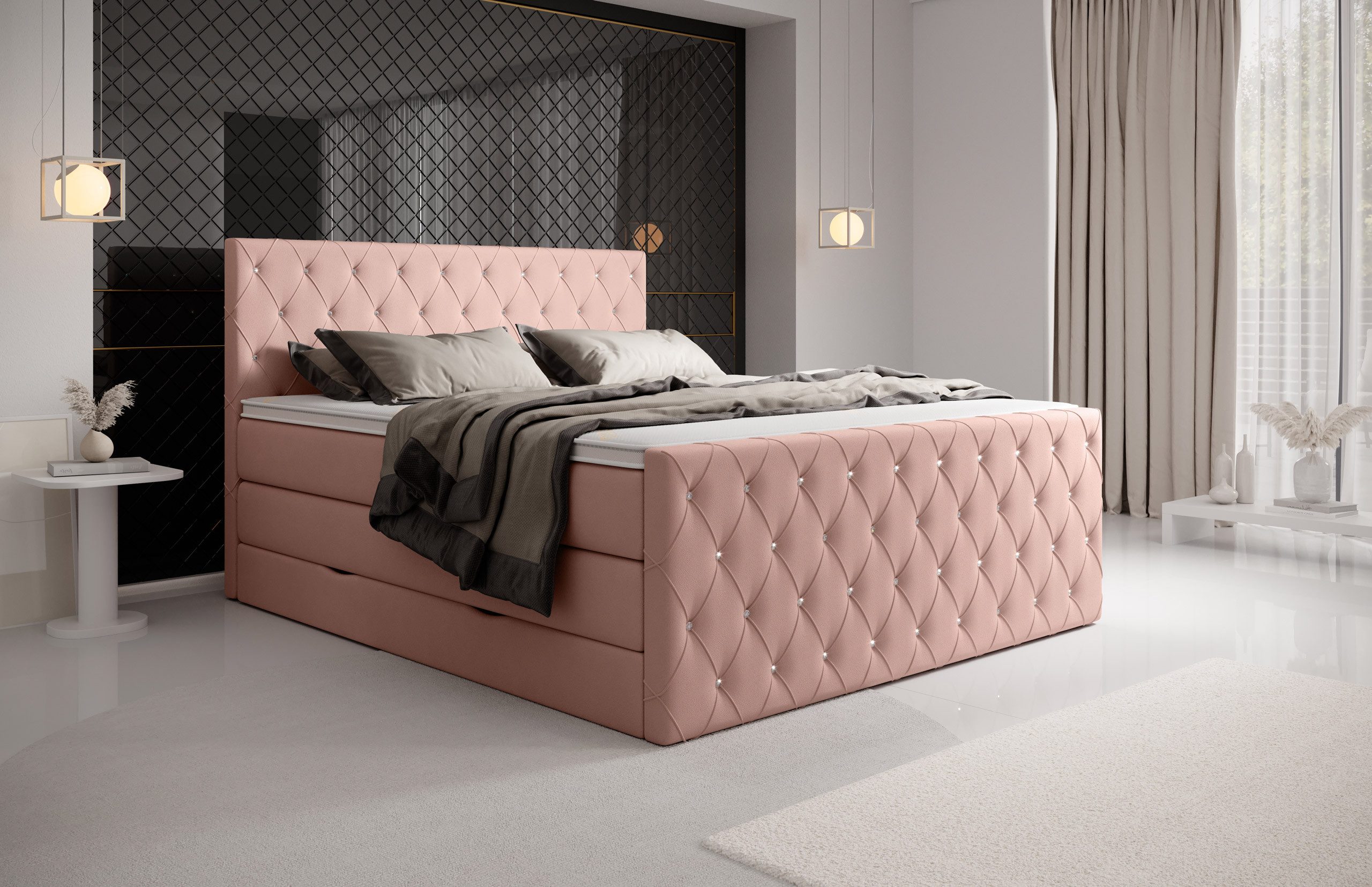 wonello Boxspringbett Dubai, Samt, mit Kristallen, Bettkasten und Premium K günstig online kaufen