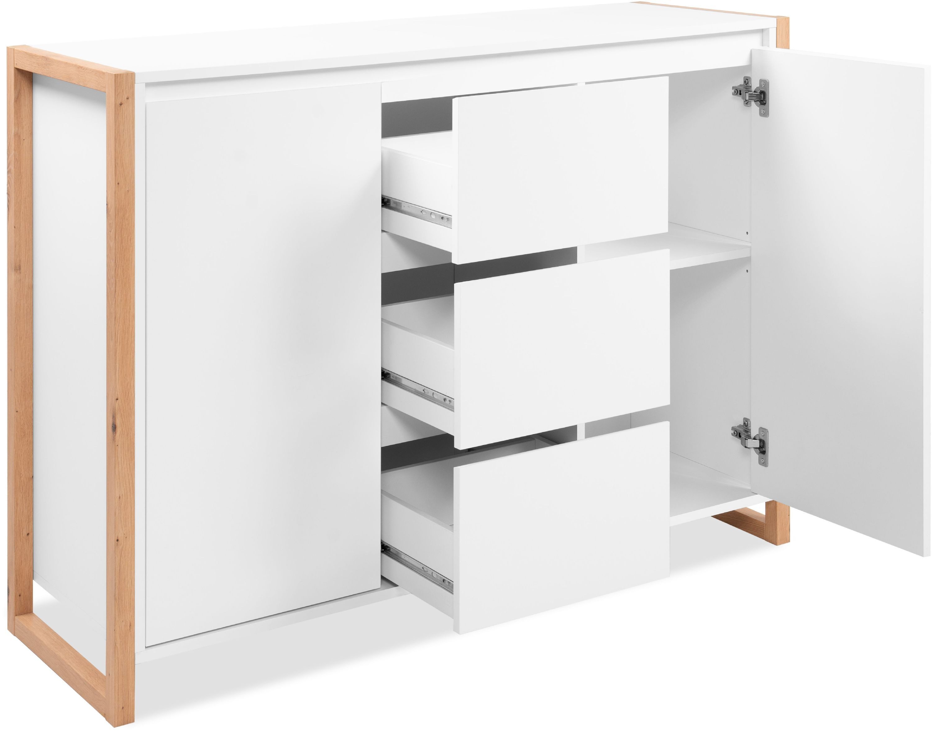 Finori Kommode Denver 2, weiß / Dekor Artisan Oak HxBxT 88x120x40 cm