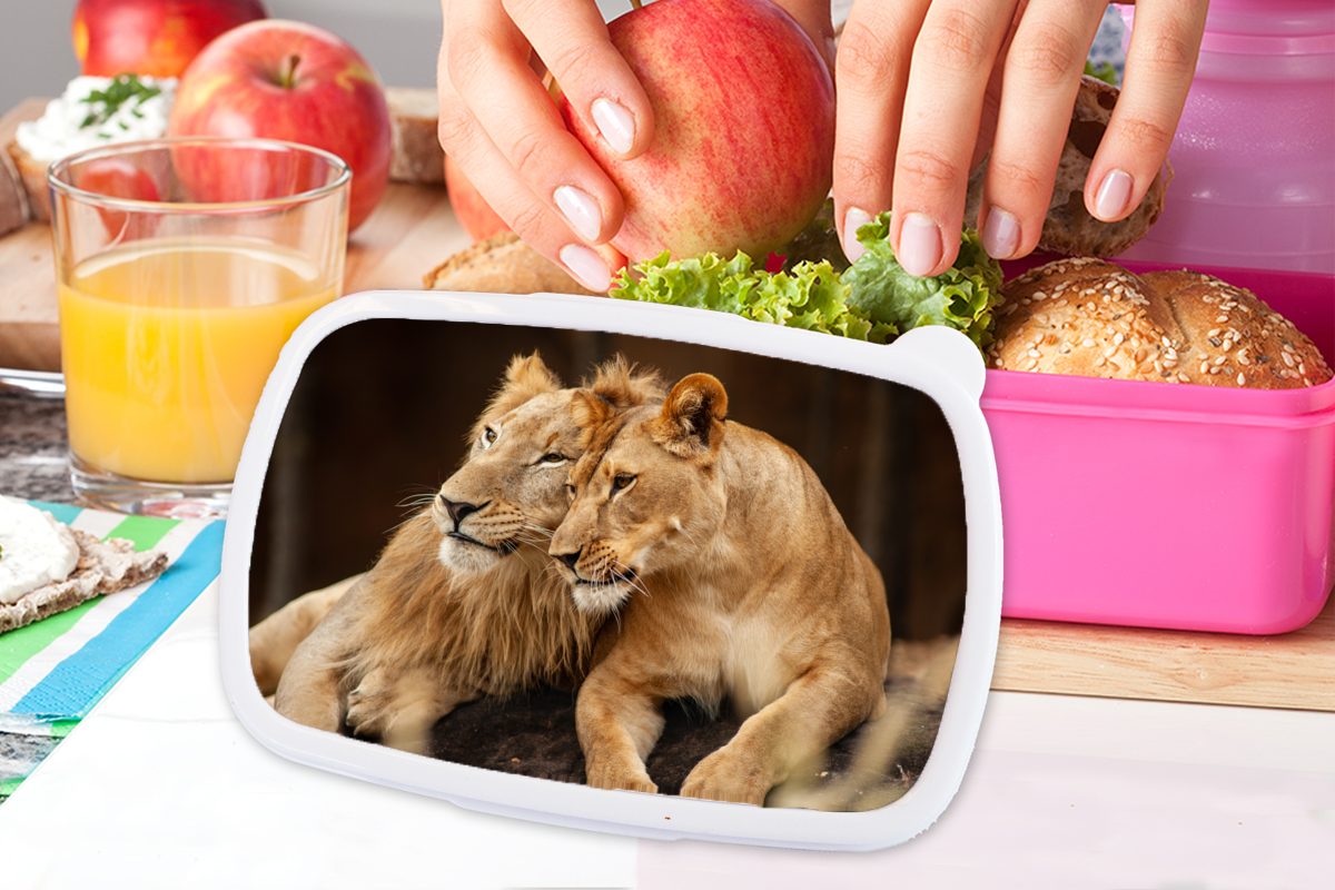 Brotbox Löwen Snackbox, Tiere, Mädchen, Braun - Kunststoff Kinder, Lunchbox (2-tlg), Erwachsene, Kunststoff, für Brotdose rosa - MuchoWow