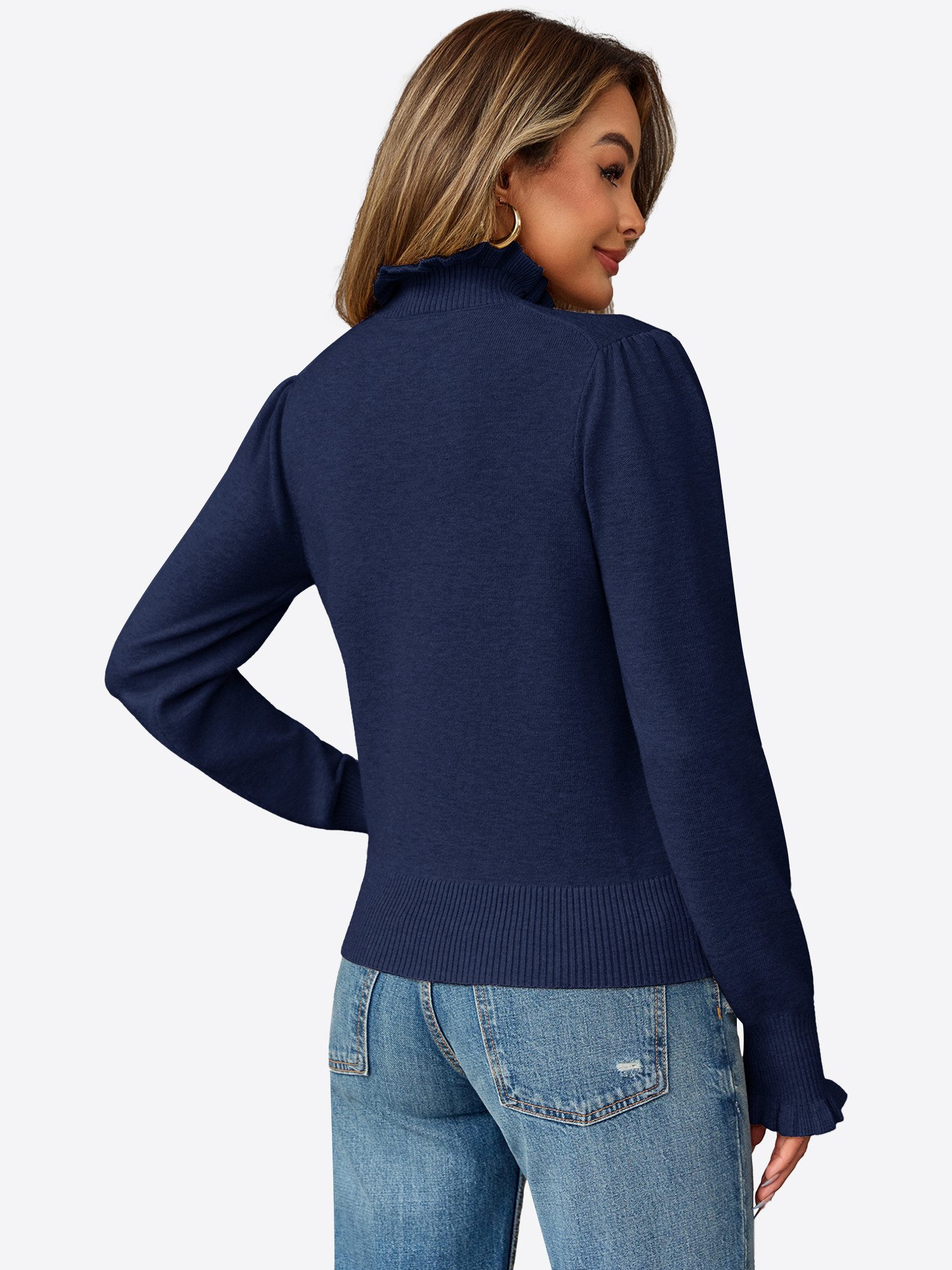 Imily Bela Sweater Damen Lässige Pullover mit Rüschen Besatzung (Packung, 1 günstig online kaufen