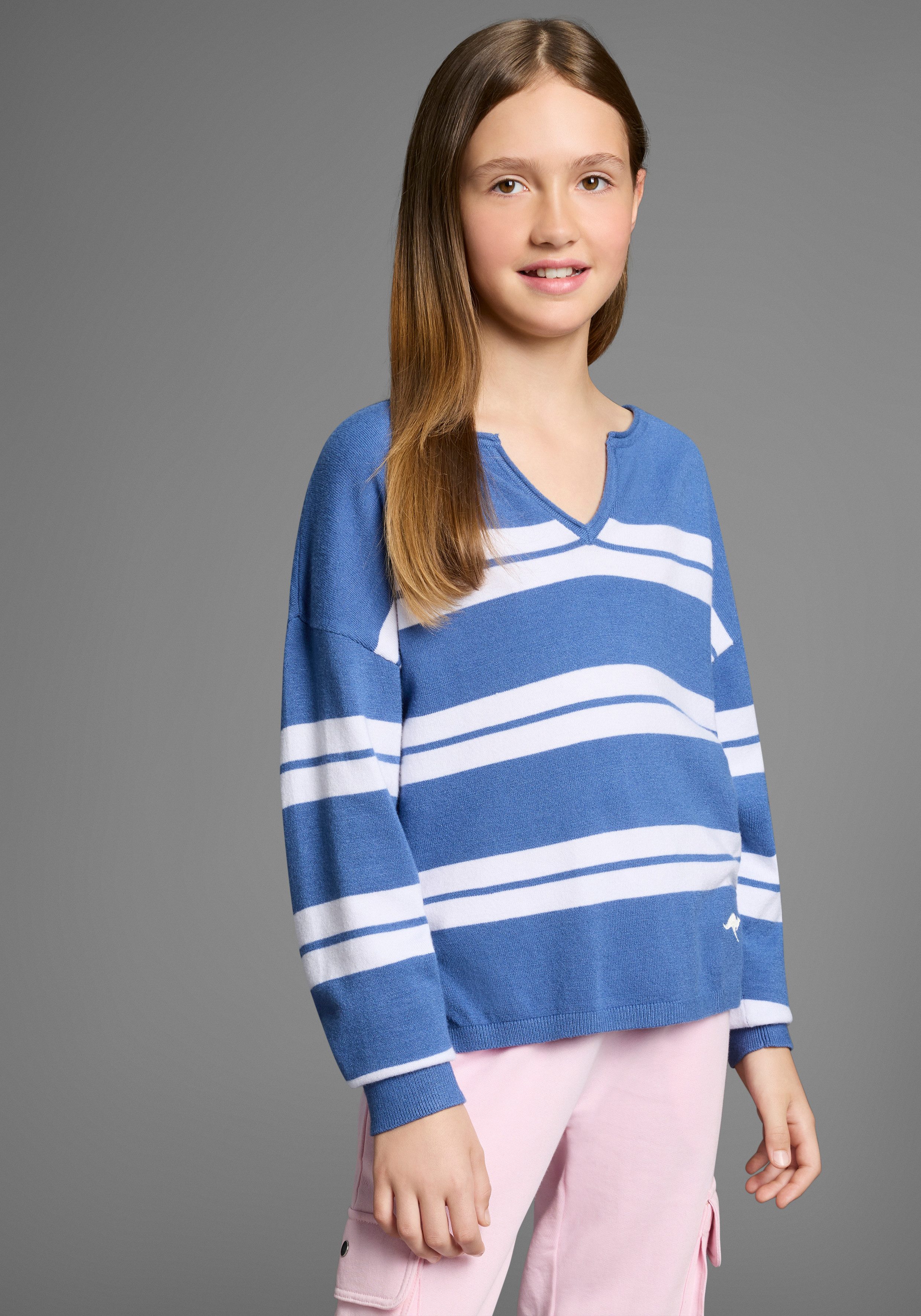 KangaROOS Strickpullover Kuschelweicher Ringelpullover Weicher Ringelpullover mit kleinem V-Ausschnitt