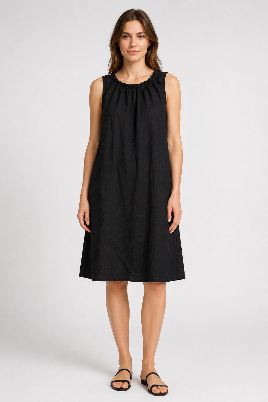 ITALY VIBES Sommerkleid - leichtes Viskosekleid mit gerafftem Kragen - Damen Kleid ONE SIZE - passend für Größen M bis XL