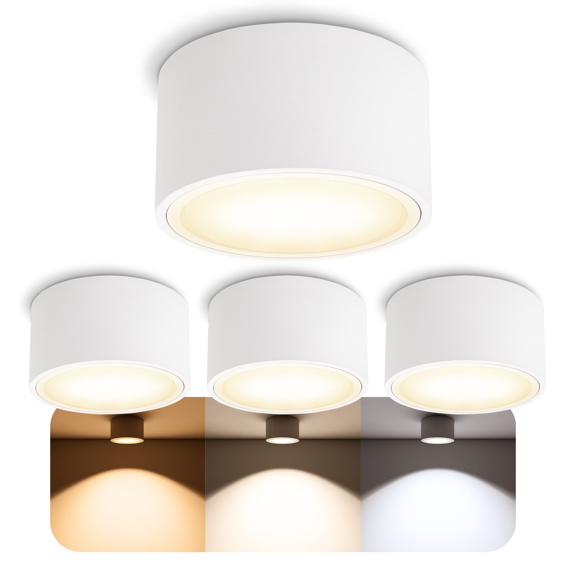 SSC-LUXon LED Aufbaustrahler CELI-X Aufbauleuchte flach dimmbar weiß mit LED GX53 6W LumiFLEX Lampe, Warmweiß bis Tageslicht