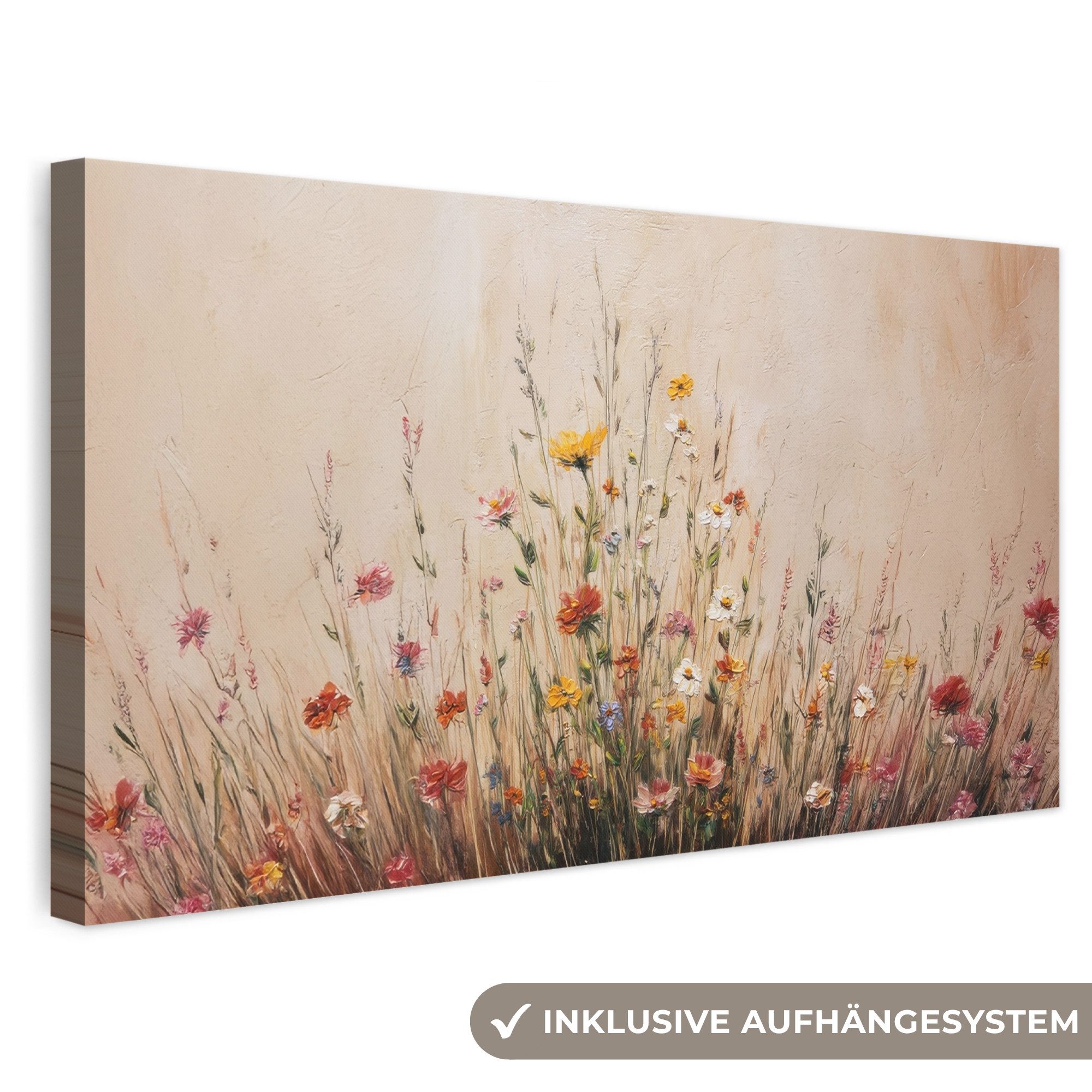 OneMillionCanvasses® Leinwandbild Panorama Wildblumen - Pinselstriche - Ruhig, Fotodruck (1 St), Wandbild, Deko Schlafzimmer Wohnzimmer Flur 40x20 cm