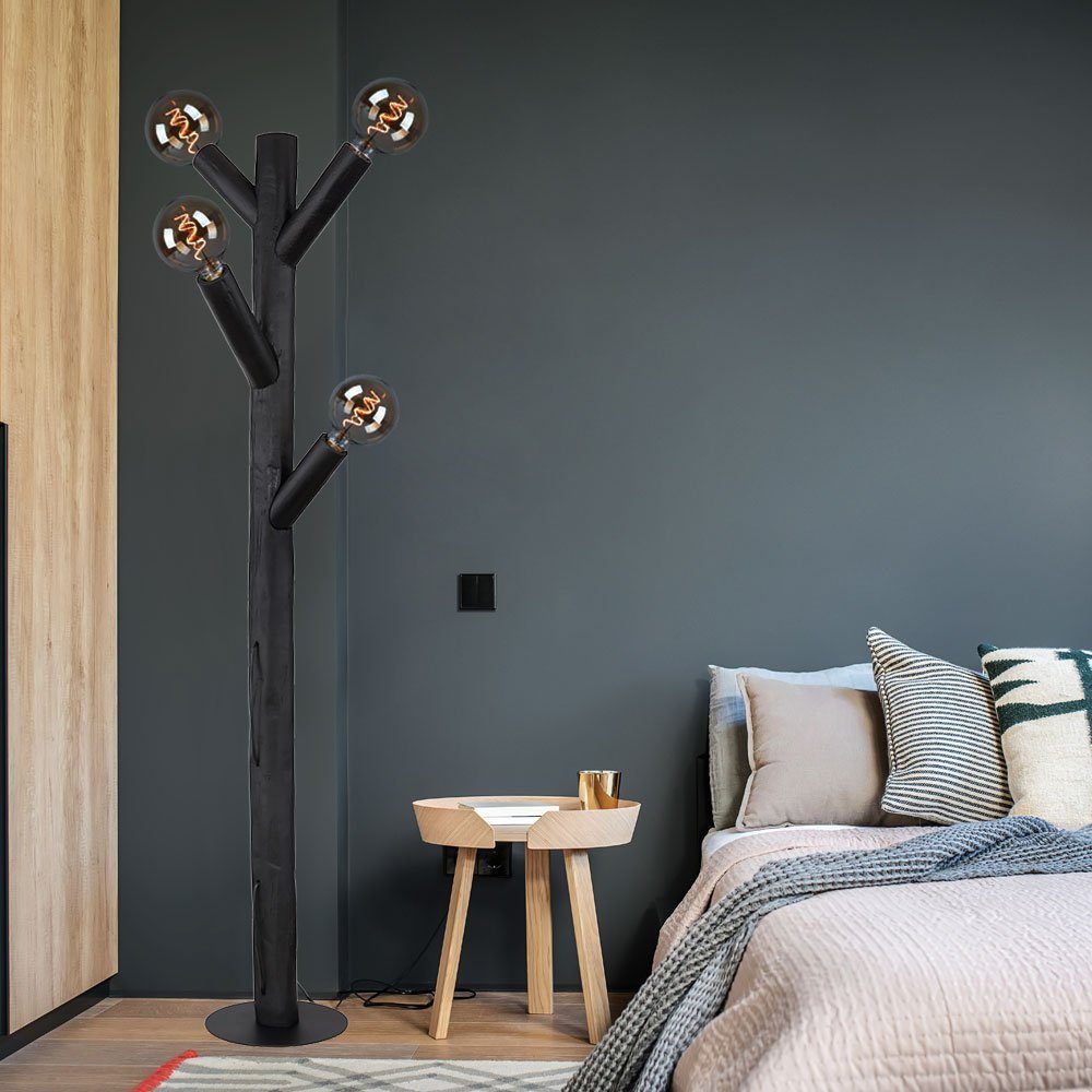 etc-shop LED Stehlampe, inklusive, Leuchtmittel Holzleuchte Standlampe Wohnzimmerleuchte Schwarz Stehlampe nicht
