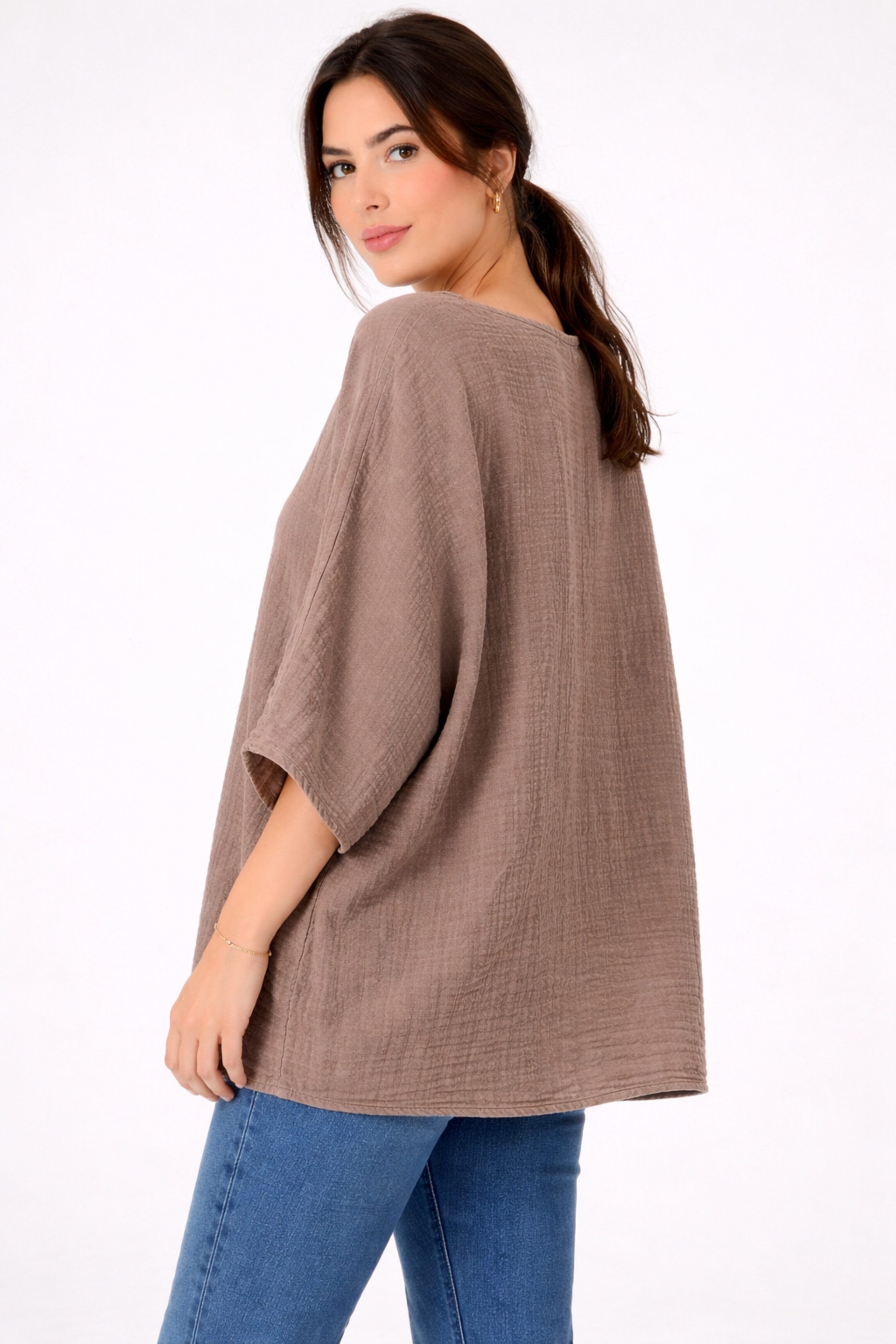 WENOR Blusentop Damen Musselin Oversize Bluse Fledermausärmel lockerer Schnitt, weiter Fall, luftige Sommer Tunika – Bild 3 von 4