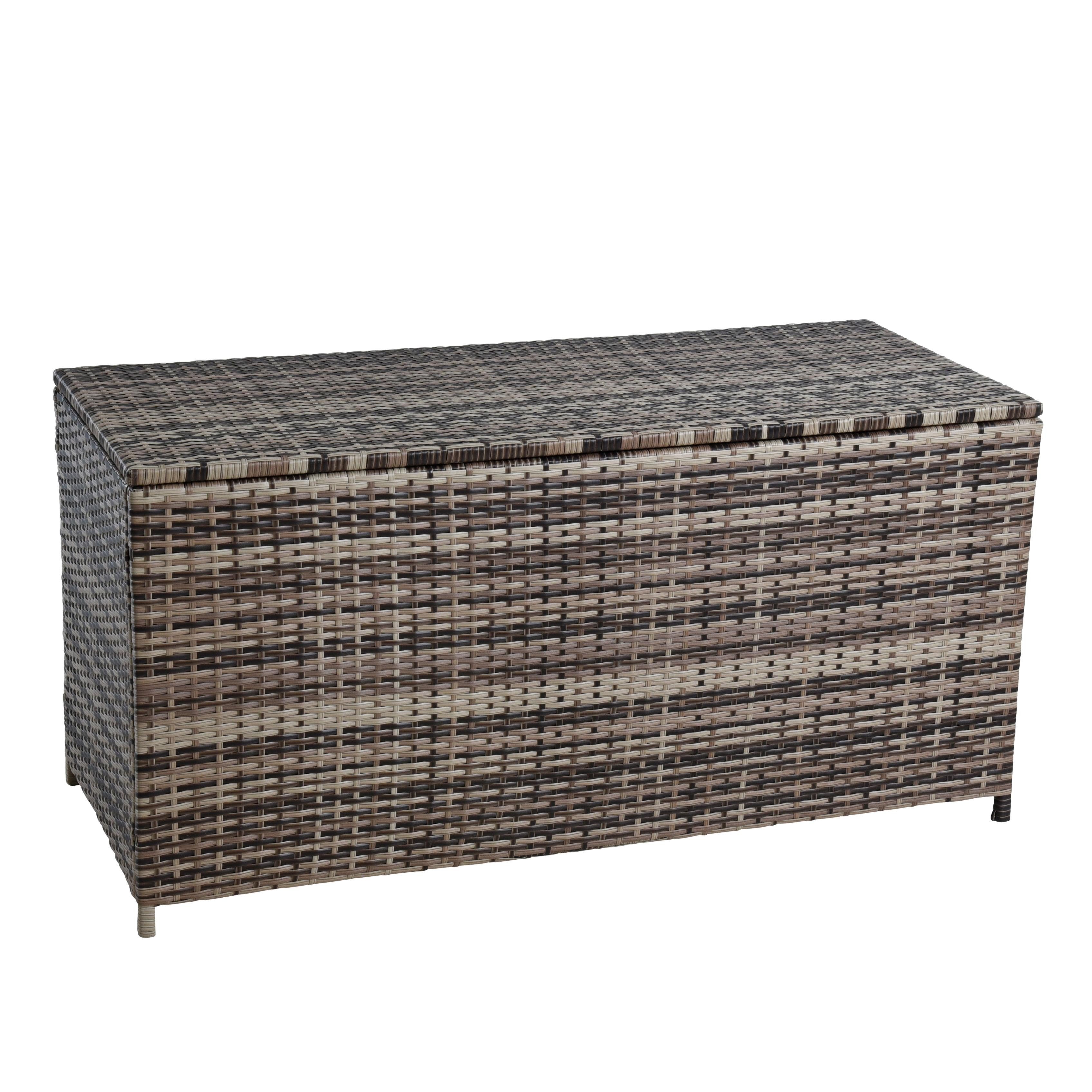 ESTEXO Auflagenbox Polyrattan Kissenbox Gartenbox 114 cm Aufbewahrungsbox Beige-Braun