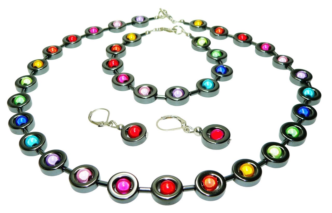 traumschmuck Schmuckset 486m 3er Schmuckset Donut schwarz Perle miracle mehrfarbig (3er Set, incl. Schmuckbox), handgefertigt, Made in Germany