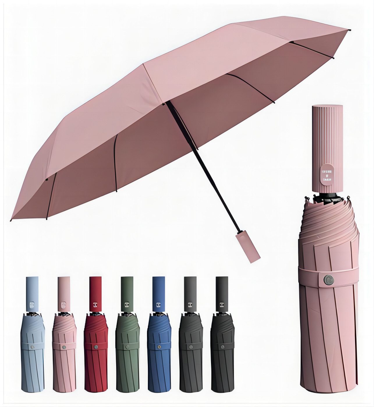 HEYHIPPO Taschenregenschirm Regenschirm, winddicht, kompakt,ABS-Griff, 10 Rippen, vollautomatischer Faltschirm, Regen- oder Sonnenscheinschirm