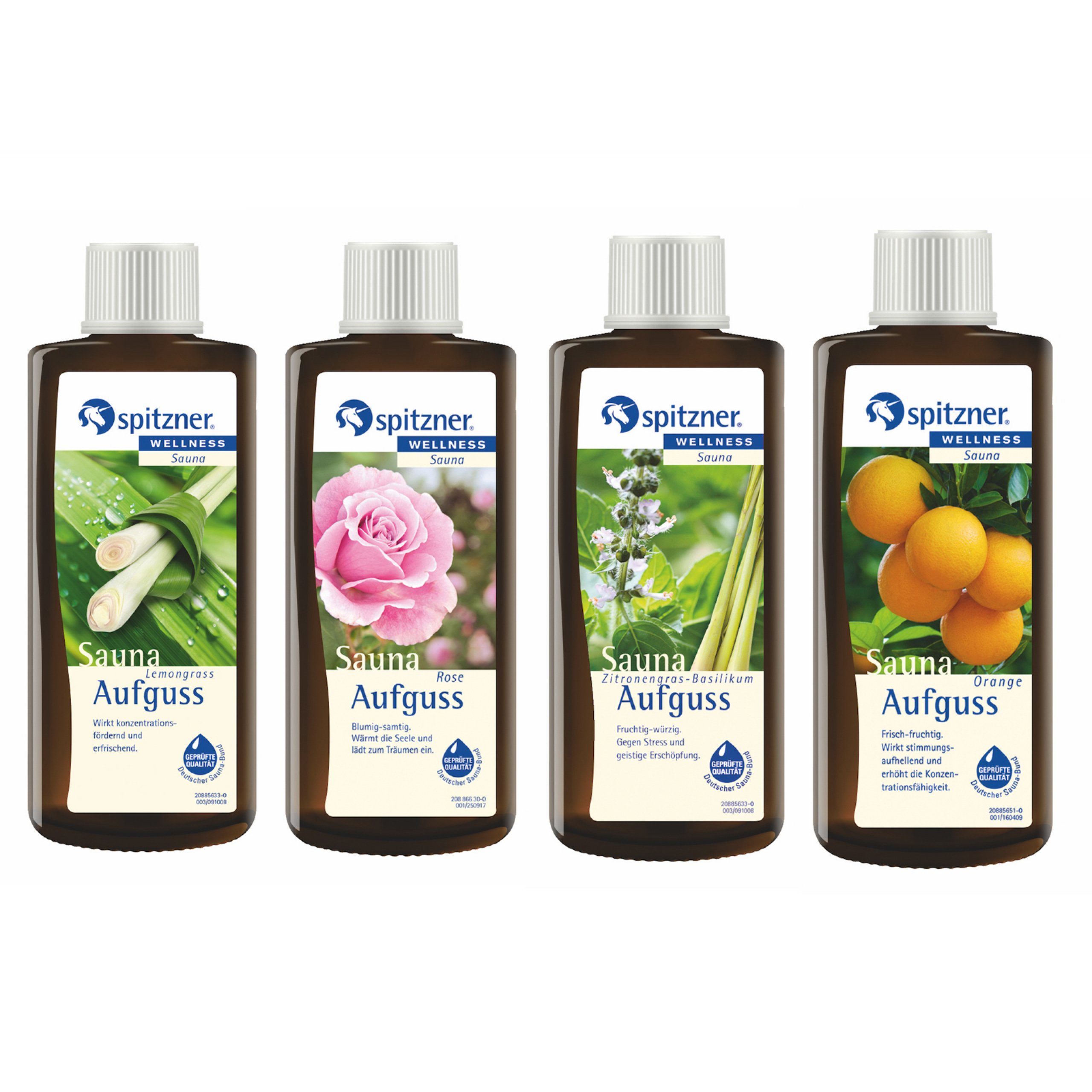 Spitzner Aufgusskonzentrat Spitzner Saunaaufguss 4 Düfte Lemongras Rose Zitronengras-Basilikum