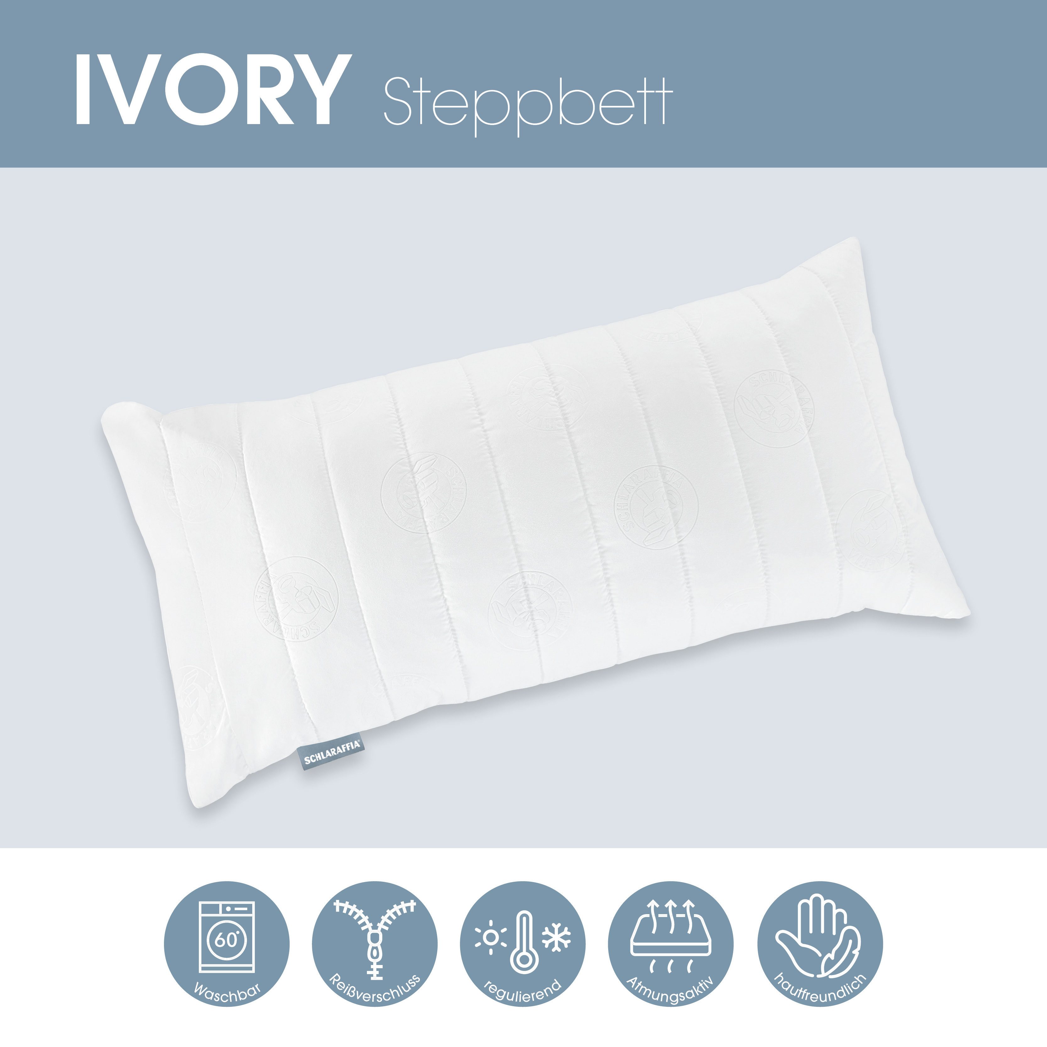 Schlaraffia Kopfkissen IVORY, Allergikerfreundlich, NEUHEIT, Füllung: 100 % SCHLARAFFIA® Fill Polyester-Markenhohlfaser, Bezug: 100 % Baumwoll-Satin, Seitenschl – Bild 3 von 5