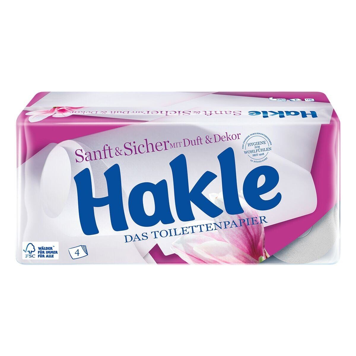 HAKLE Toilettenpapier Sanft&Sicher, 4-lagig, 20 Rollen, mit Dekor & Duft, 130 Blatt/Rolle