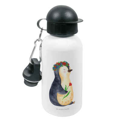 Mr. & Mrs. Panda Trinkflasche Pinguin Blumen - Weiß - Geschenk, Jungs, Blumenkranz, Universum, Lieb, Mundstück mit Deckel
