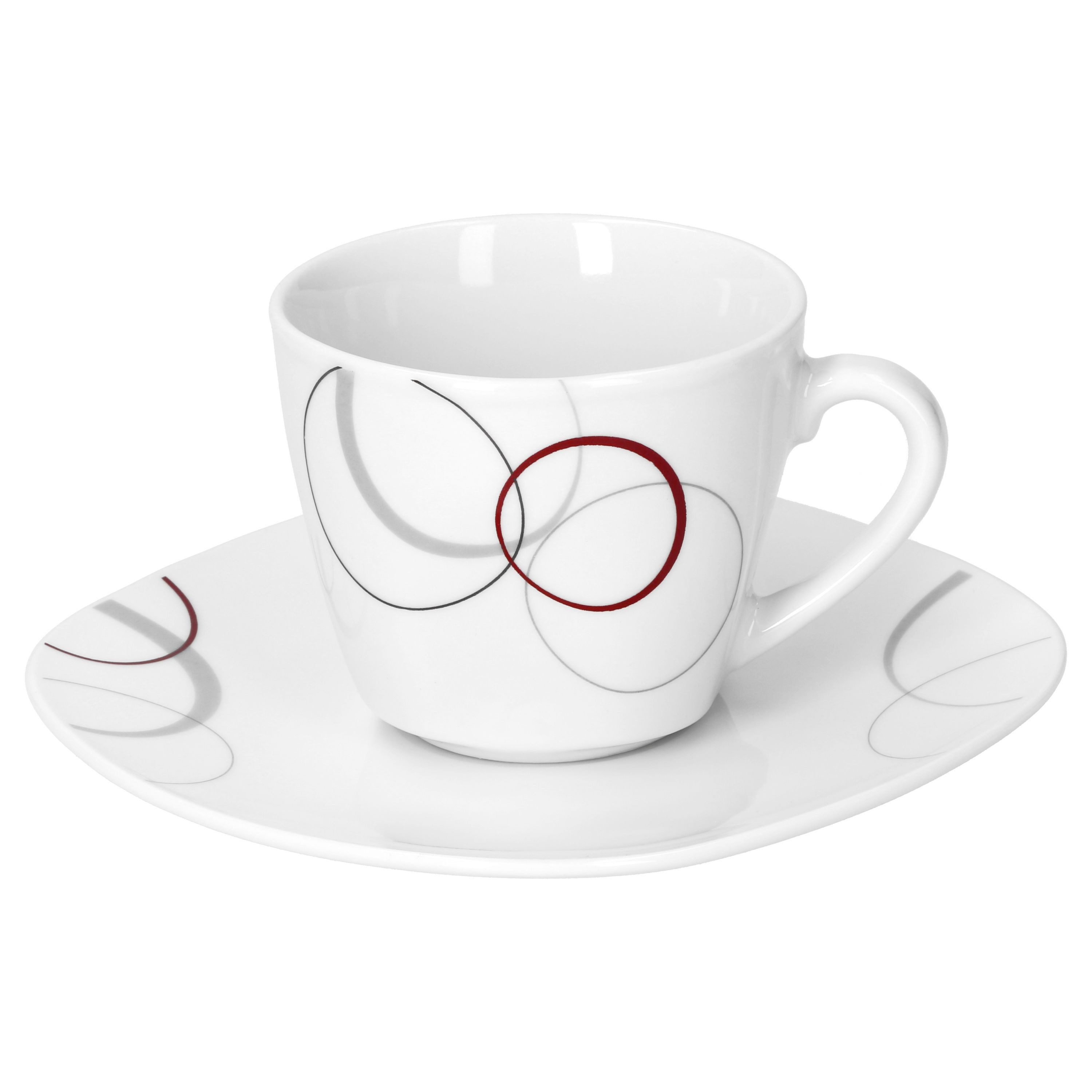 van Well Tasse 6er Set Kaffeetasse 20cl und Untertasse Palazzo Porzellan mit Kreisen, Porzellan