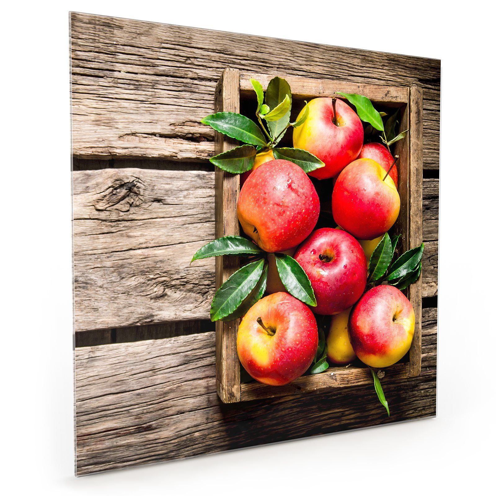 Primedeco Küchenrückwand Küchenrückwand Spritzschutz Glas mit Motiv Äpfel mit Blättern