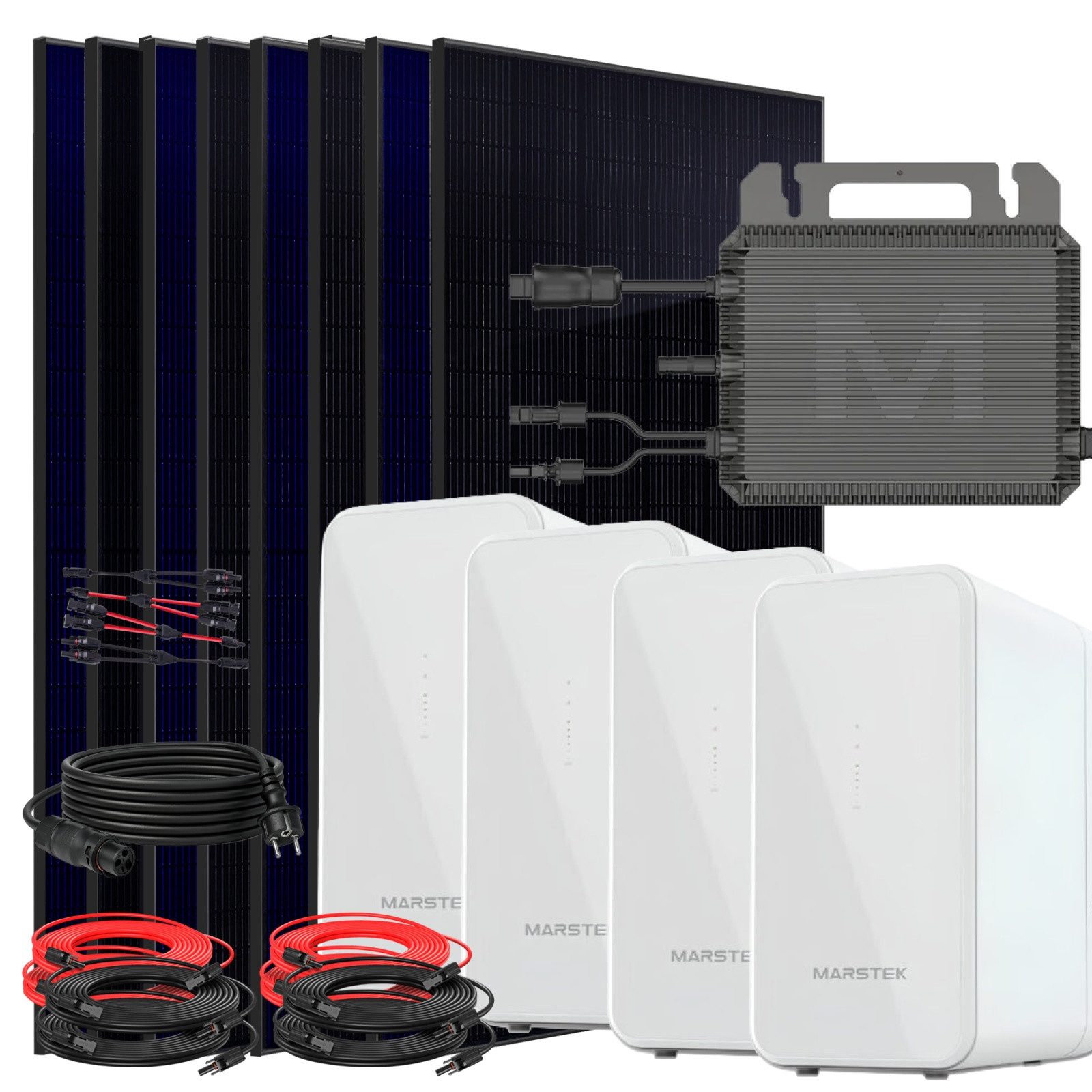 SUNNIVA Balkonkraftwerk 3680W mit 8,96 kWh Speicher, (Marstek 4x B2500-D, BIFAZIAL FULLBLACK komplett Steckdose, PV Solaranlage Komplettset mit Solarspeicher, 8x 460W N-Type Glas-Glas Bifacial Module)