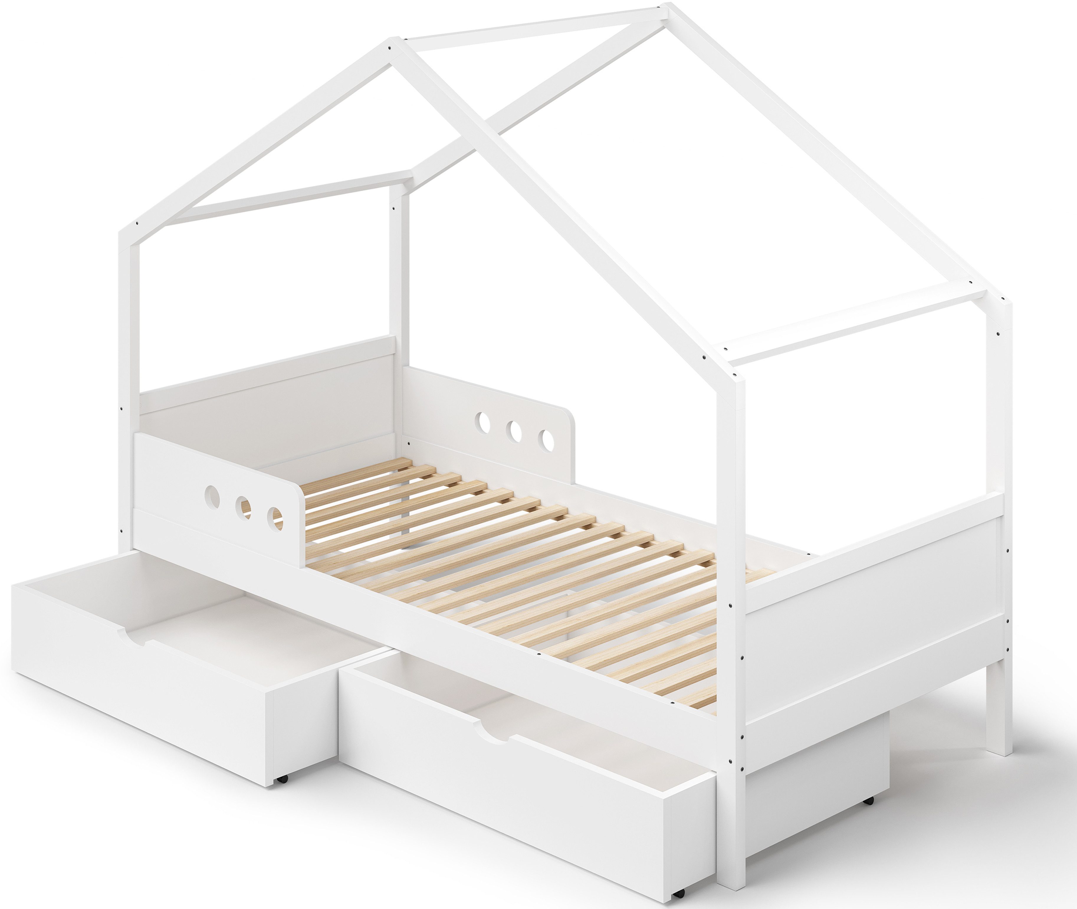 Bellabino Hausbett Bela (Kinderbett 90x200 cm, mit 2 Schubladen, weiß), ink günstig online kaufen