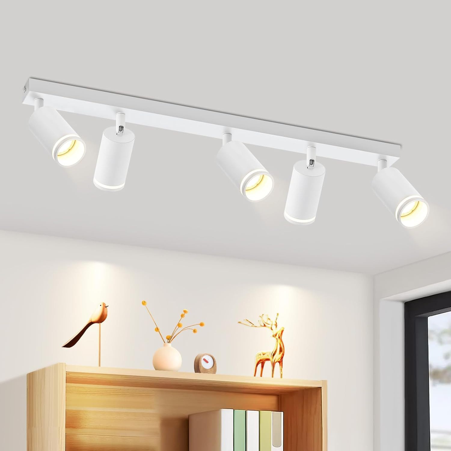 ZMH Deckenstrahler 5 Flammig Schwarz/Weiß GU10 Spots Deckenlampe für Schlafzimmer, Große Anwendungsbereichen, ohne Leuchtmittel