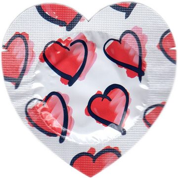 Pasante Kondome Hearts (romantische Kondome für Verliebte) Packung mit, 144 St., rote Kondome in Herz-Folien, Vorratspackung, ideal für Jahrestage, als Geschenk für Männer und Frauen
