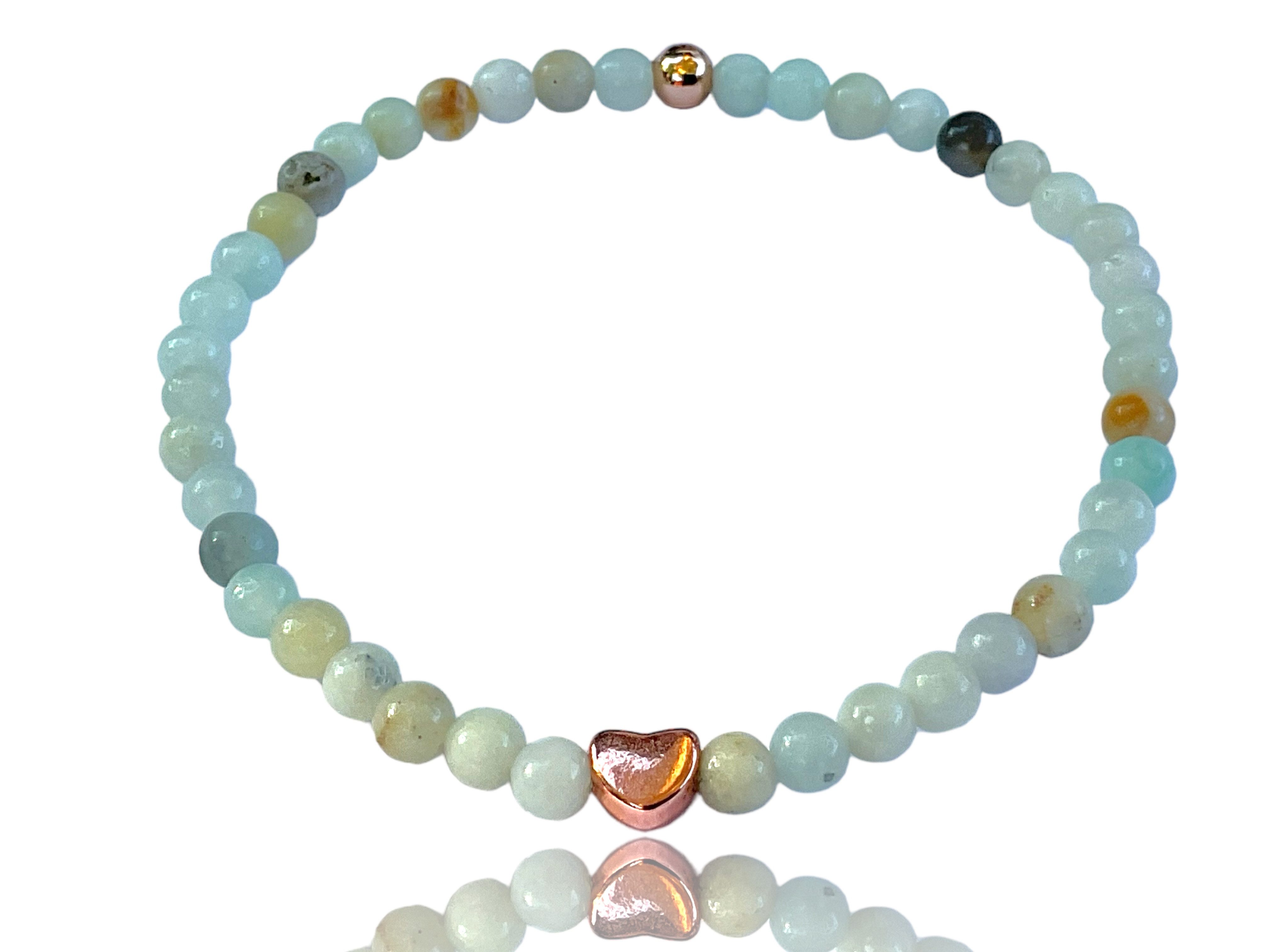 Steinfixx® Perlenarmband Edelstein Perlenarmband aus buntem Amazonit rosèvergoldet (rosègold plattierte Elemente, 1-tlg., AAA-Qualität), incl. Geschenkbox und Edelsteinkarte