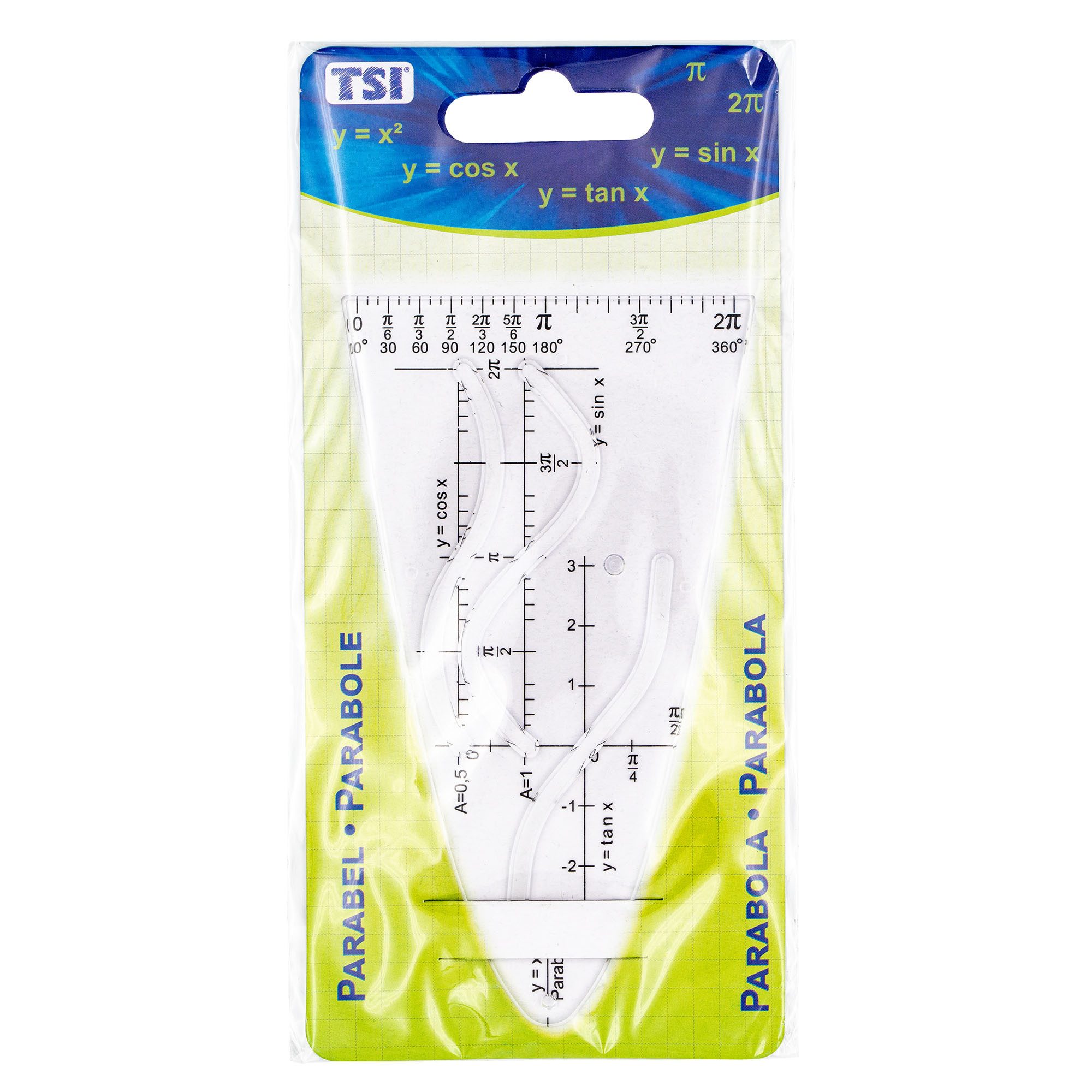 TSI Schreibwaren Kurvenlineal Parabelschablone glasklar auf Blisterkarte