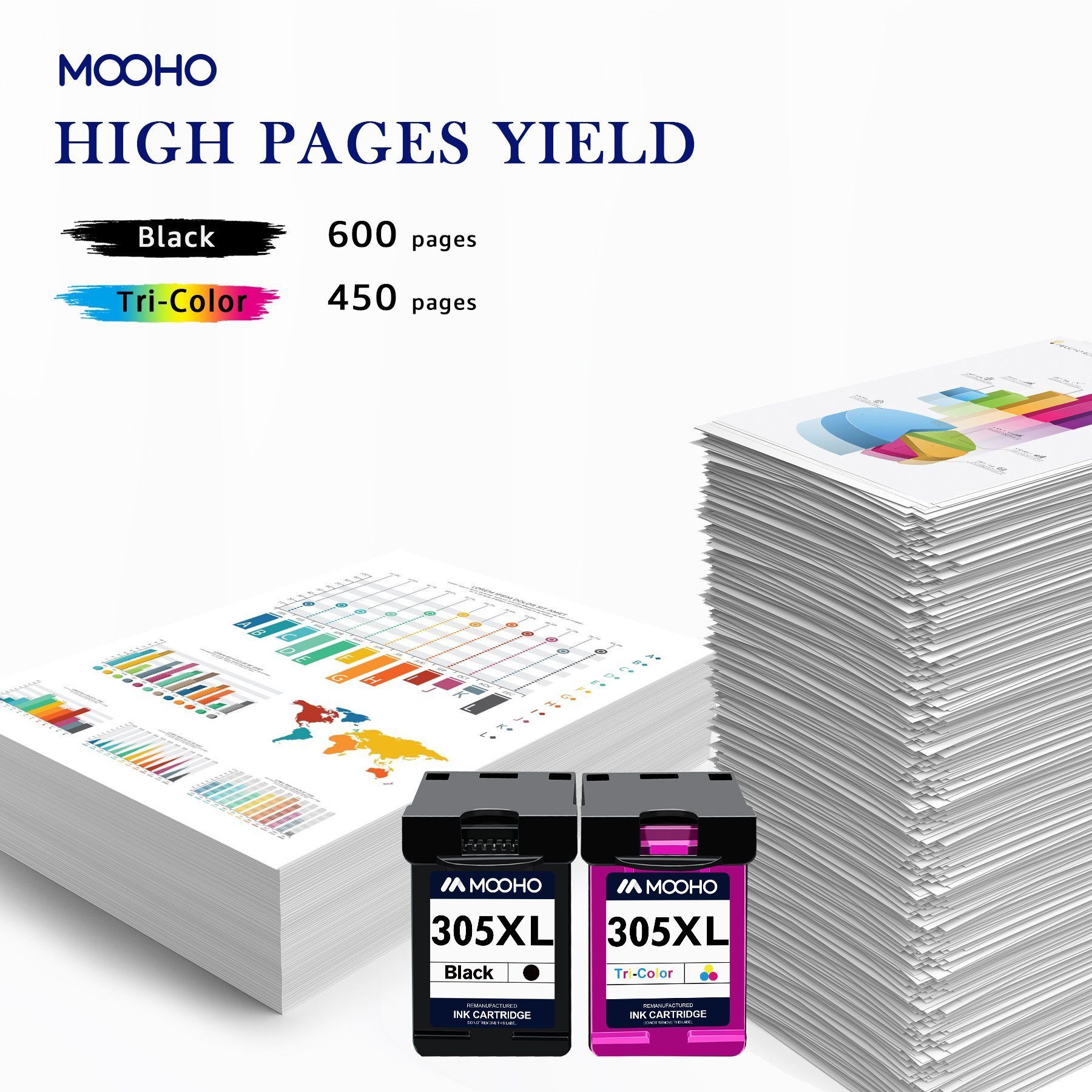 Thumbnail - MOOHO Kompatibel mit HP 305 XL Tintenpatrone (2er-pack 1 Schwarz & 1 Tri-Farbe DeskJet 2710 2720e 2724, für Plus 4110 41...