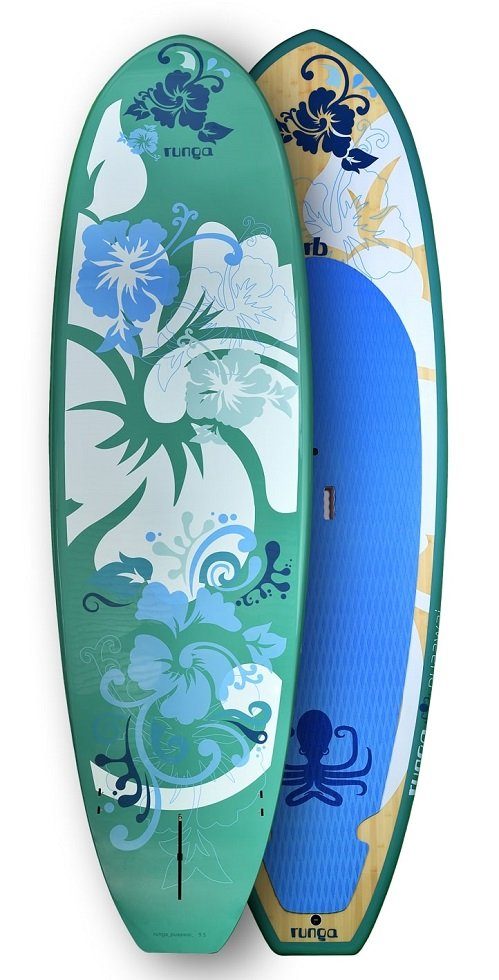 Runga-Boards SUP-Board Puaawai BLUE EPX WOOD ON THE TOP Hard Board Stand Up, Allround, (Set 9.5, Inkl. coiled leash & 3-tlg. Finnen-Set)