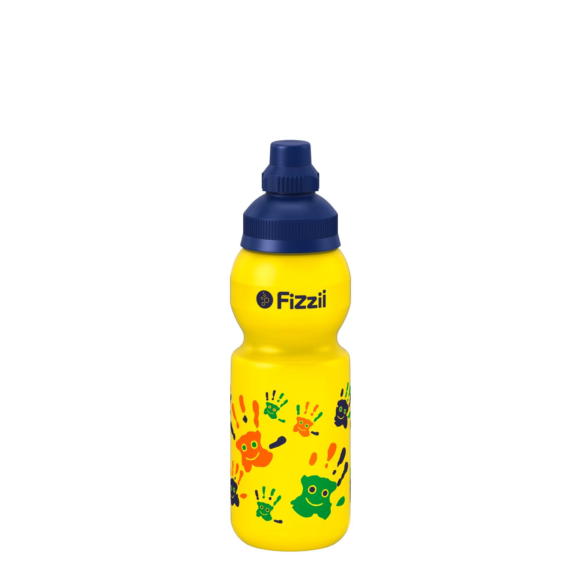 Fizzii Trinkflasche Kinderflasche Sprudelsicher Gelb Hände