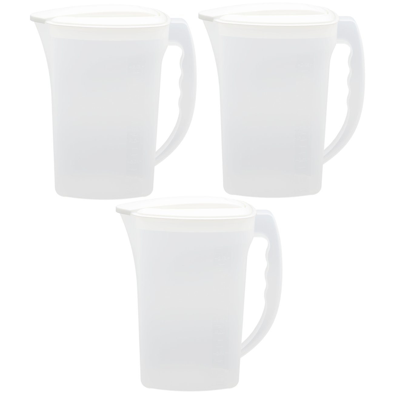 Engelland Wasserkrug Getränkekkrug mit Füllskala und abnehmbarem Deckel, (Vorteils-Set, 3-tlg., 2 Liter Fassungsvermögen je Krug), BPA-frei, frostbeständig, spülmaschinengeeignet, Kühlschrankkrug