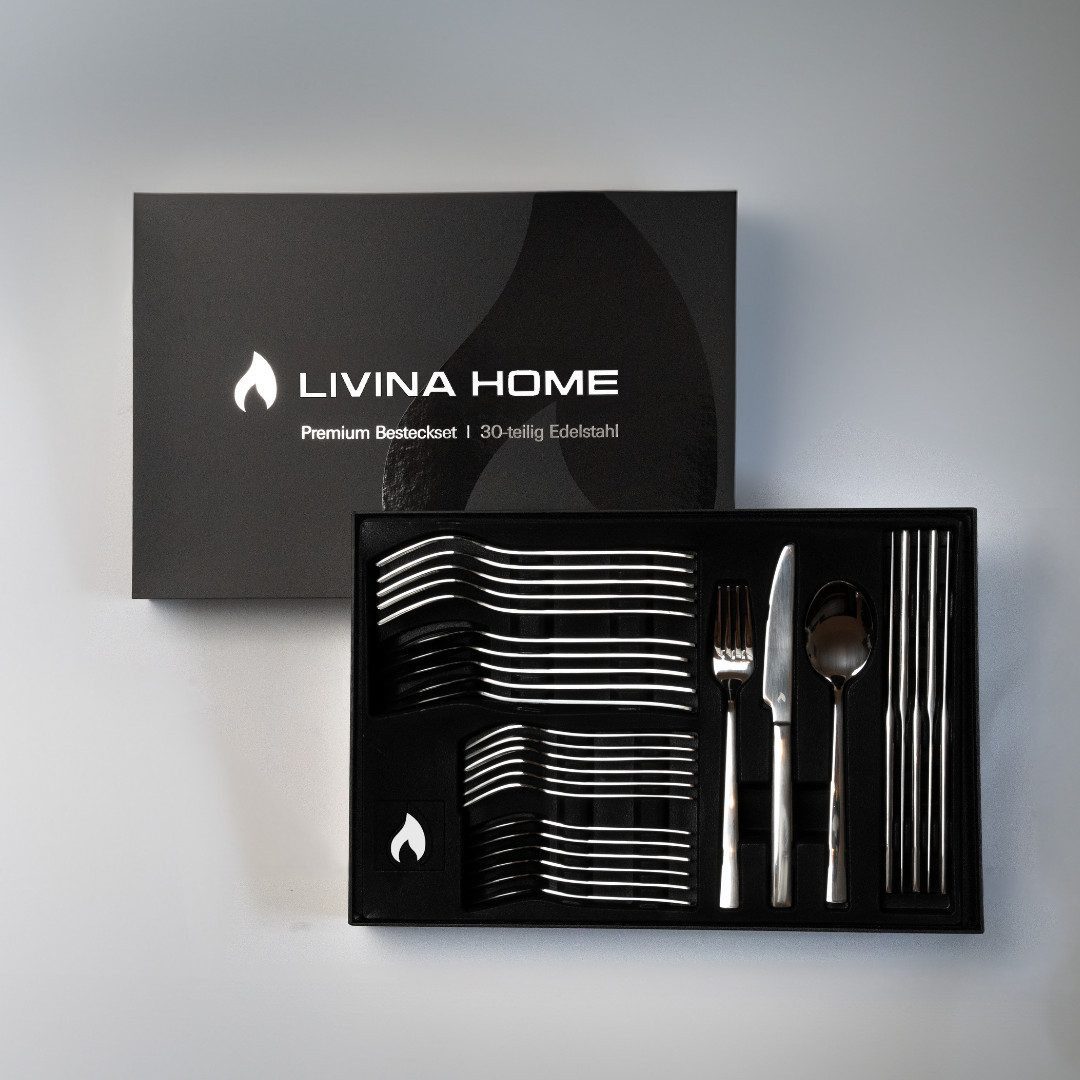 LIVINA HOME Besteck-Set Edelstahl 18/10, Besteck im zeitlosen Design, (30-tlg) (30-tlg), 6 Personen, Edelstahl 18/10, Edelstahl Rostfrei 18/10, Spülmaschinenfes – Bild 4 von 5