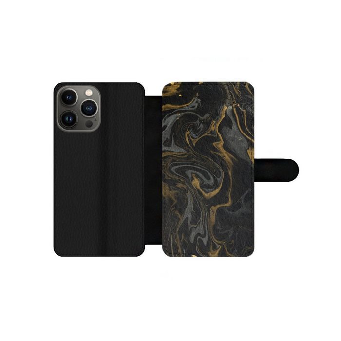 MuchoWow Handyhülle Marmor - Textur - Grau - Gold - Marmoroptik - Luxus Handyhülle Telefonhülle Apple iPhone 13 Pro Max