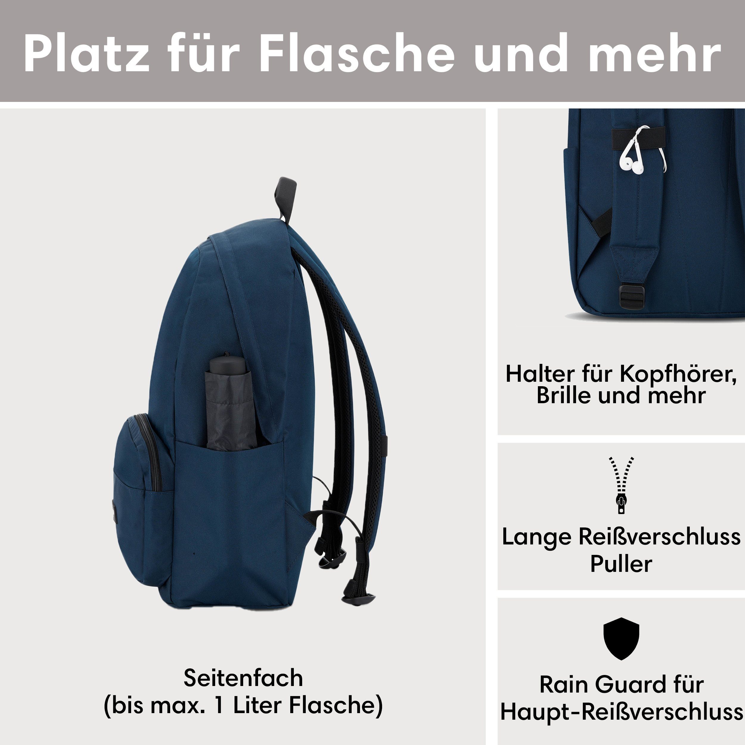 LARKSON Schulrucksack No 3 Rucksack Schule Mädchen Jungen Teenager (1-tlg), Seitentasche, Laptopfach, Wasserabweisend – Bild 4 von 5