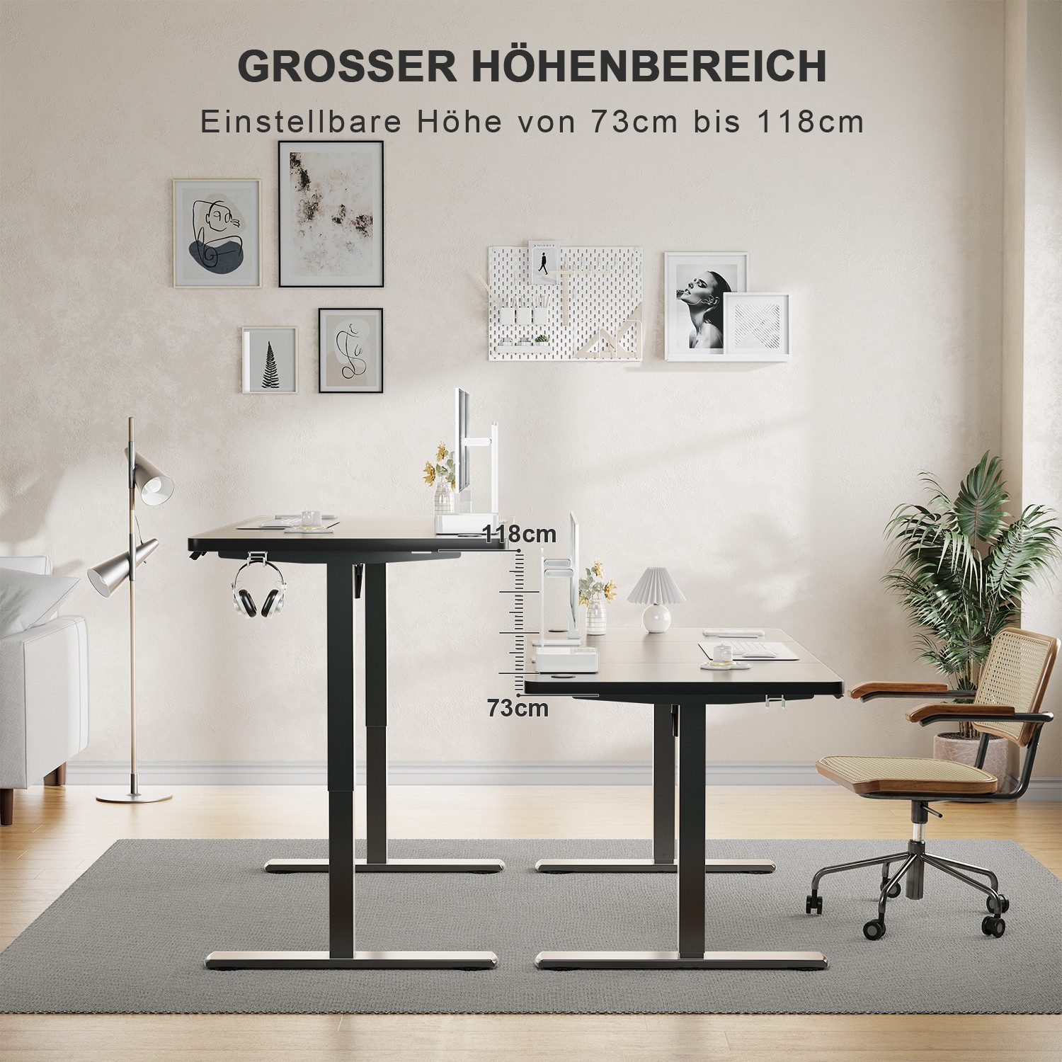 Furnicopia Schreibtisch Höhenverstellbarer mit USB-Ladefunktion und Wecker-Erinnerung (2 Höheneinstellungen 5 Farben und 6 Größen fur eine Vielzahl von Arbeits- – Bild 4 von 5