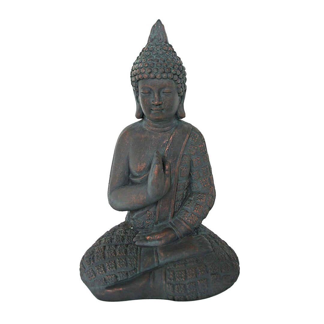 K&L Wall Art Buddhafigur Buddha Gartenfigur Feng Shui Deko Statue Mönch Steinfigur, Zen Wellness Figurine Metalloptik