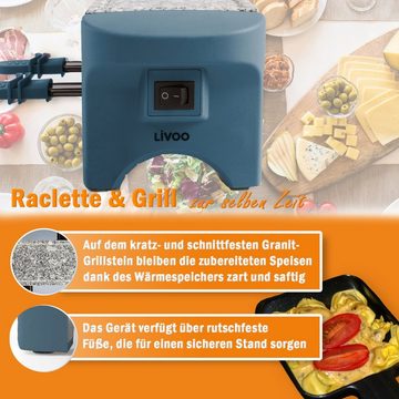 LIVOO Raclette LIVOO Raclette 2 Personen Granitplatte Raclettegrill DOC156BS blau, 2 Raclettepfännchen, 350,00 W, Natursteinplatte, 2 Raclettepfännchen, Antihaftbeschichtung