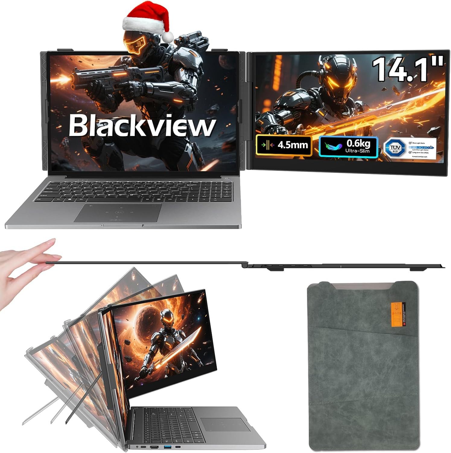 blackview Tragbarer Mobiler 14 Zoll FHD Gaming Monitor, LCD, IPS, 1920x1080 Portabler Monitor (1920x1080 px, Full HD, IPS, 600g, 180°, 13,3-17,3 Zoll & Windows/Mac/Android/Chrome-Kompatibilität)