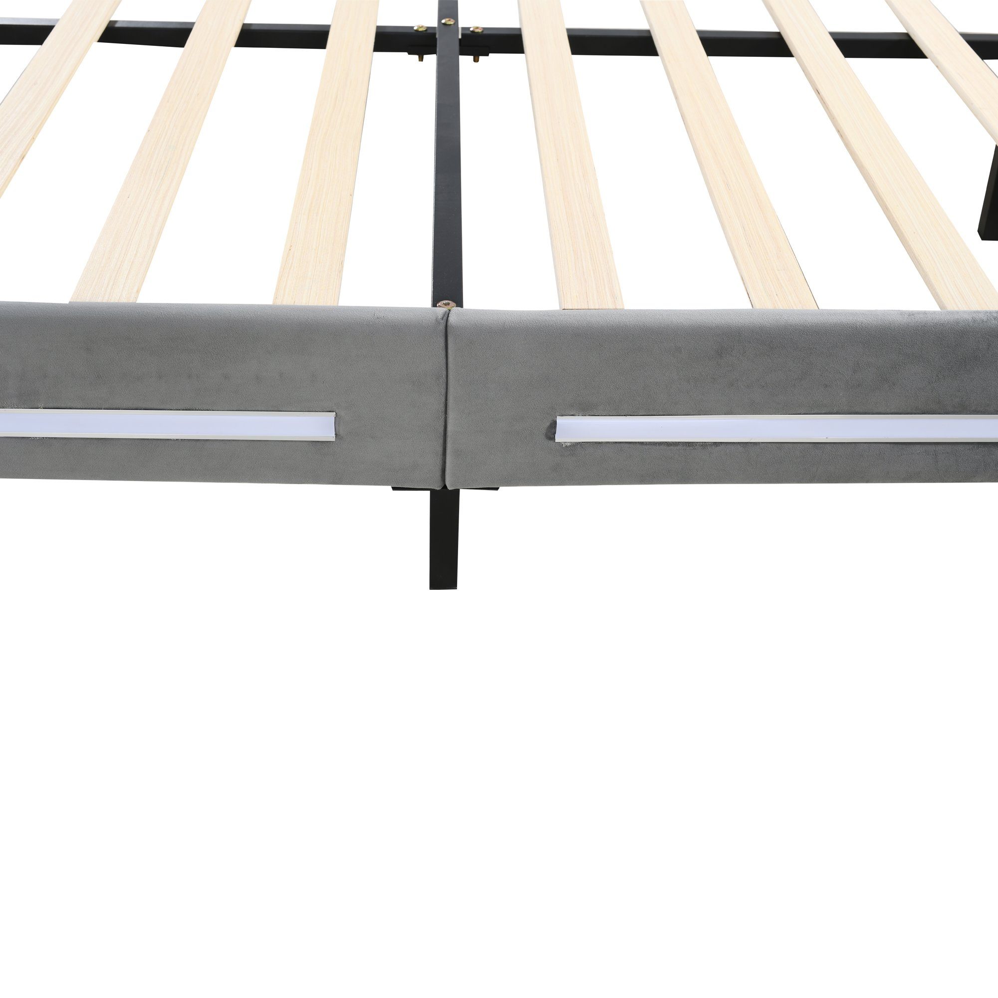 Polsterbett (Doppelbett), mit verstellbarem Kopfteil und LED Beleuchtung, Samt, 140x200cm