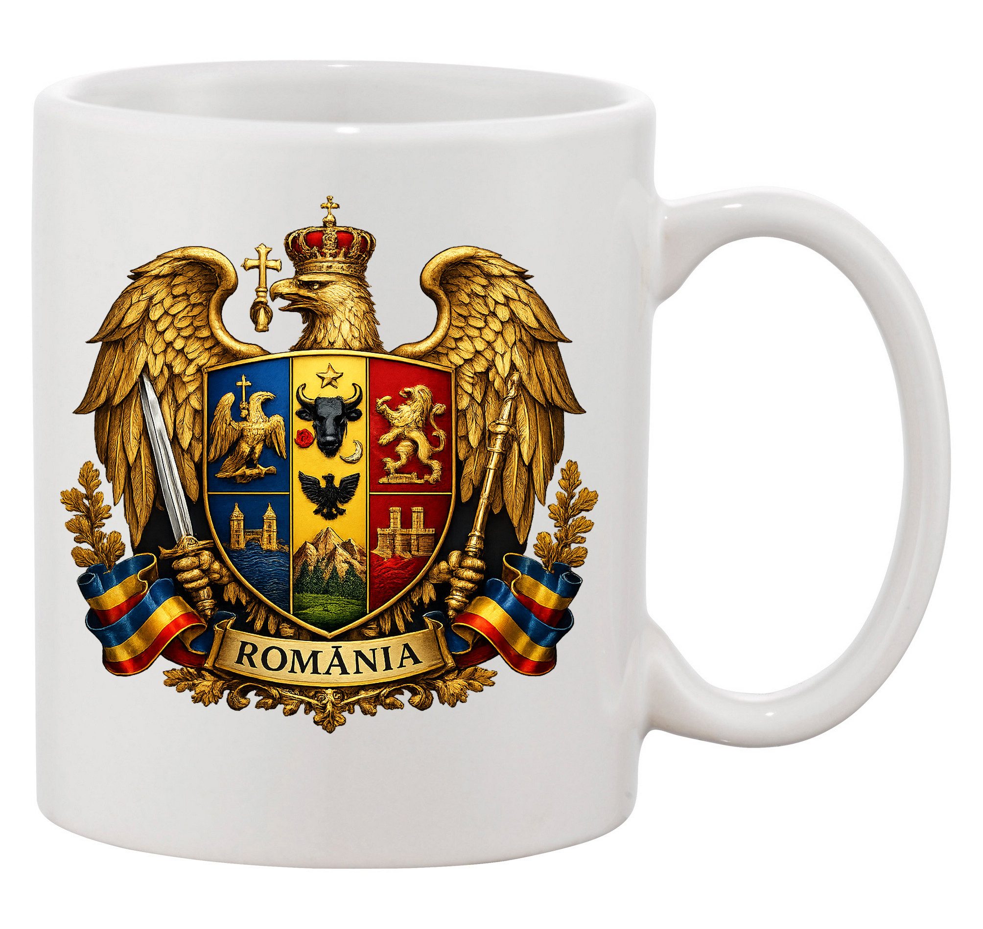 Blondie & Brownie Tasse Rumänien Kaiseradler Wappen Print Keramikbecher Souvenir, 1-tlg., Keramik, Rumänien Tasse Kaiseradler Wappenmotiv Keramik