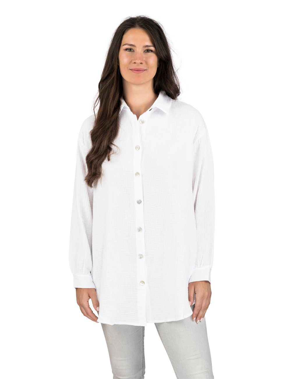 DFMathilda (6200) Bluse Oversize Hemd DENIMFY Hemdbluse Basic aus Baumwolle Fit White Damen 100% Musselin