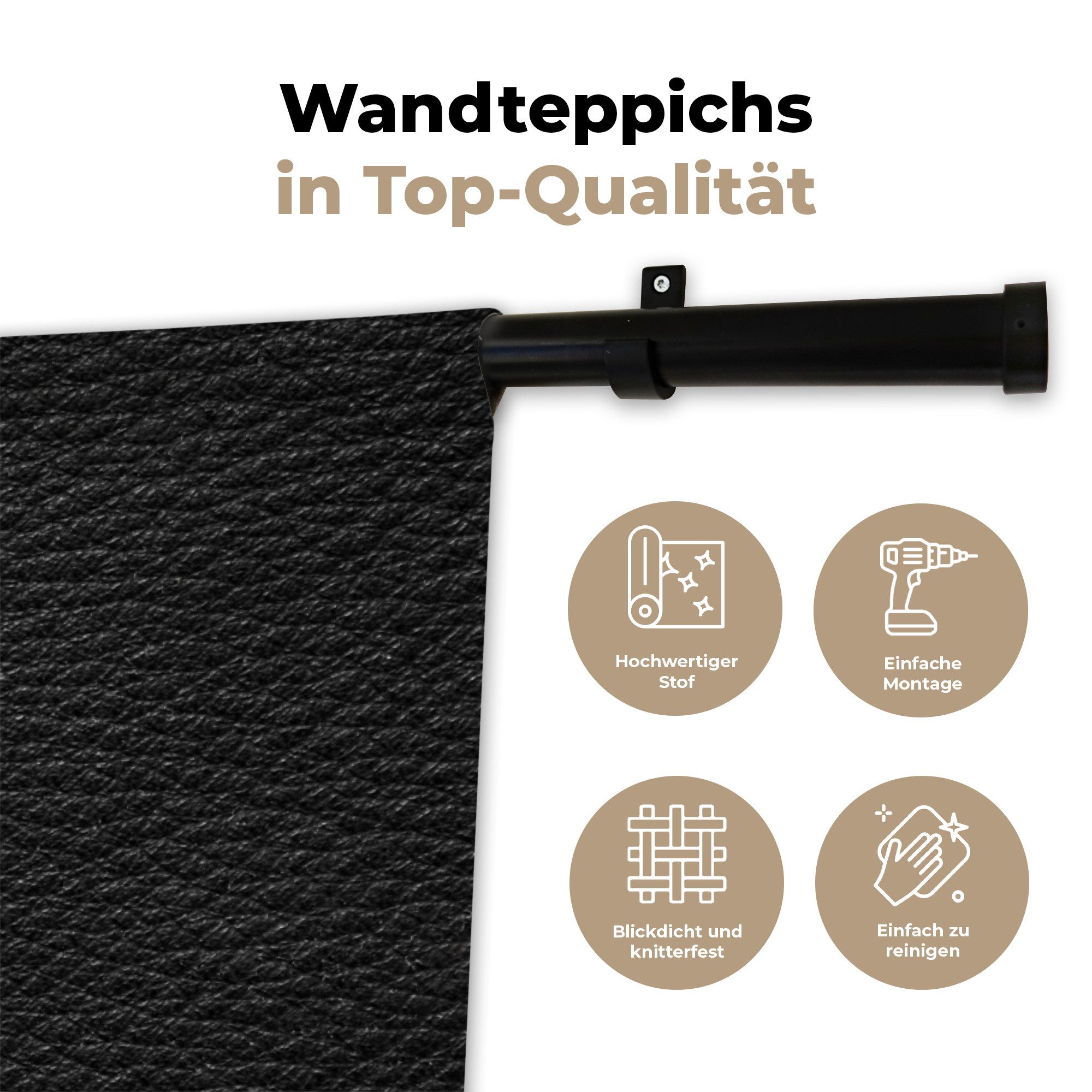 MuchoWow Wandteppich Leder - Lederoptik - Schwarz - Grau, Rechteckig, Höhe: 3 mm, Wanddeko Teppich Wohnzimmer, Schlafzimmer, 120x90 cm