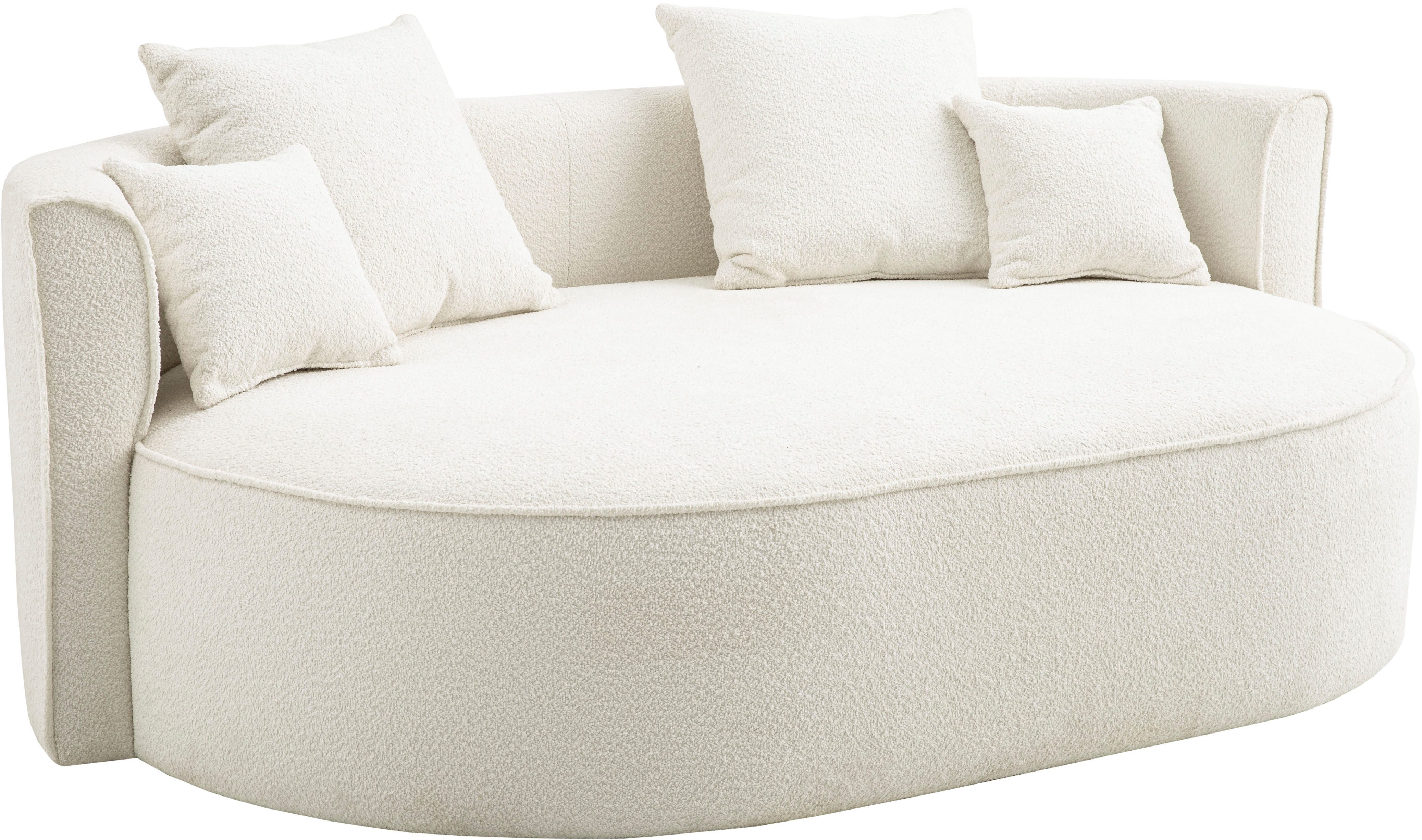 LeGer Home by Lena Gercke 2,5-Sitzer ISALIE Bouclé, rundes Loungesofa, mit Kissen, perfekt gepolstert, moderne Stoffe, mit 4 Zierkissen, extra große Sitzfläche