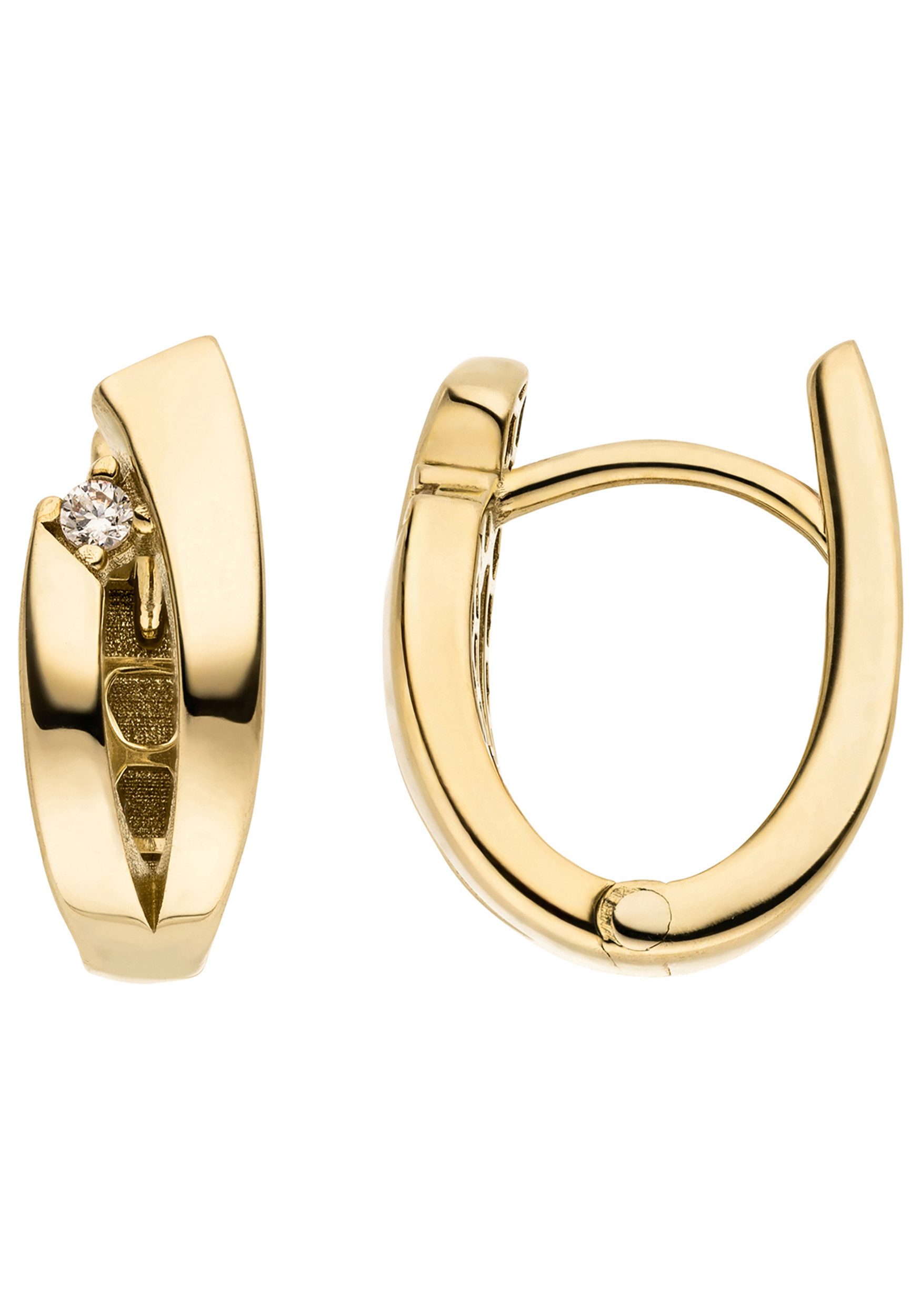 JOBO Paar Creolen Ohrringe oval 13,6 mm, 8 Karat 333 Gold mit 2 Zirkonia