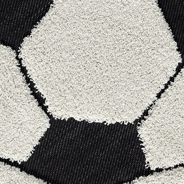 Kinderteppich Runder Fußball-Kinderteppich mit 3D-Effekt in schwarz weiß, TeppichHome24, rund, Höhe: 20 mm