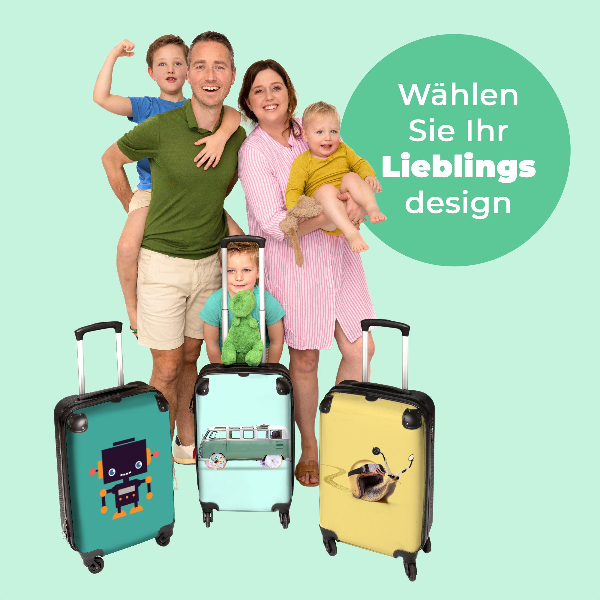 Handgepäck Reisetasche Retro, - Koffer - mit für Rollen, NoBoringSuitcases.com© 4 rollen, Ferien, Kindertrolley, 55x35x20cm Donut Kinderkoffer Lieferwagen