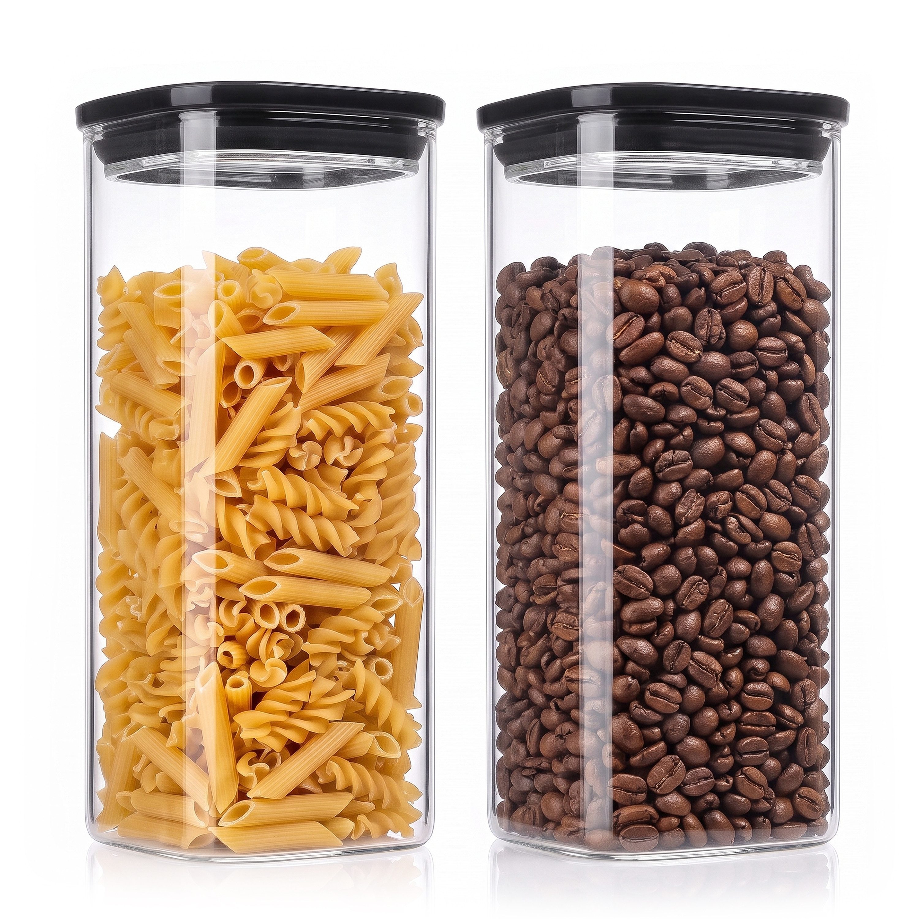 Arendo Vorratsglas eckig mit Glasdeckel und Silikondichtung, luftdicht, Borosilikatglas, (Packung, 2-tlg., 2 x 1600 ml), Glas gefrier-, mikrowellen- & spülmaschinenfest, -40 bis +400 °C
