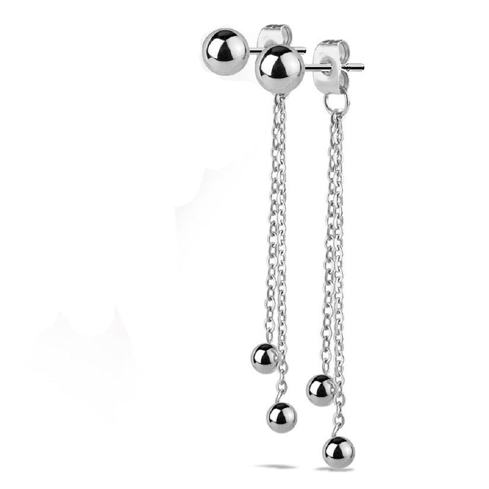 Ohrstecker-Set Ohrstecker mit Ketten und Kugeln aus Edelstahl Damen Silber