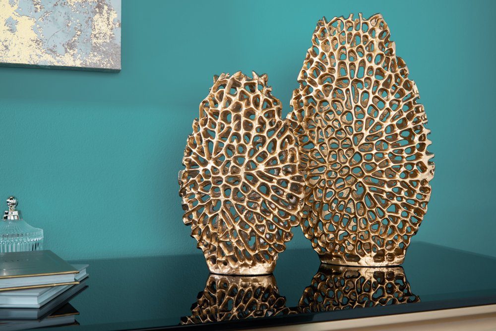 riess-ambiente Dekovase ABSTRACT LEAF 40cm gold (Set, 2 St), Wohnzimmer · Handmade · Metall · Accessoire · Flur · Schlafzimmer